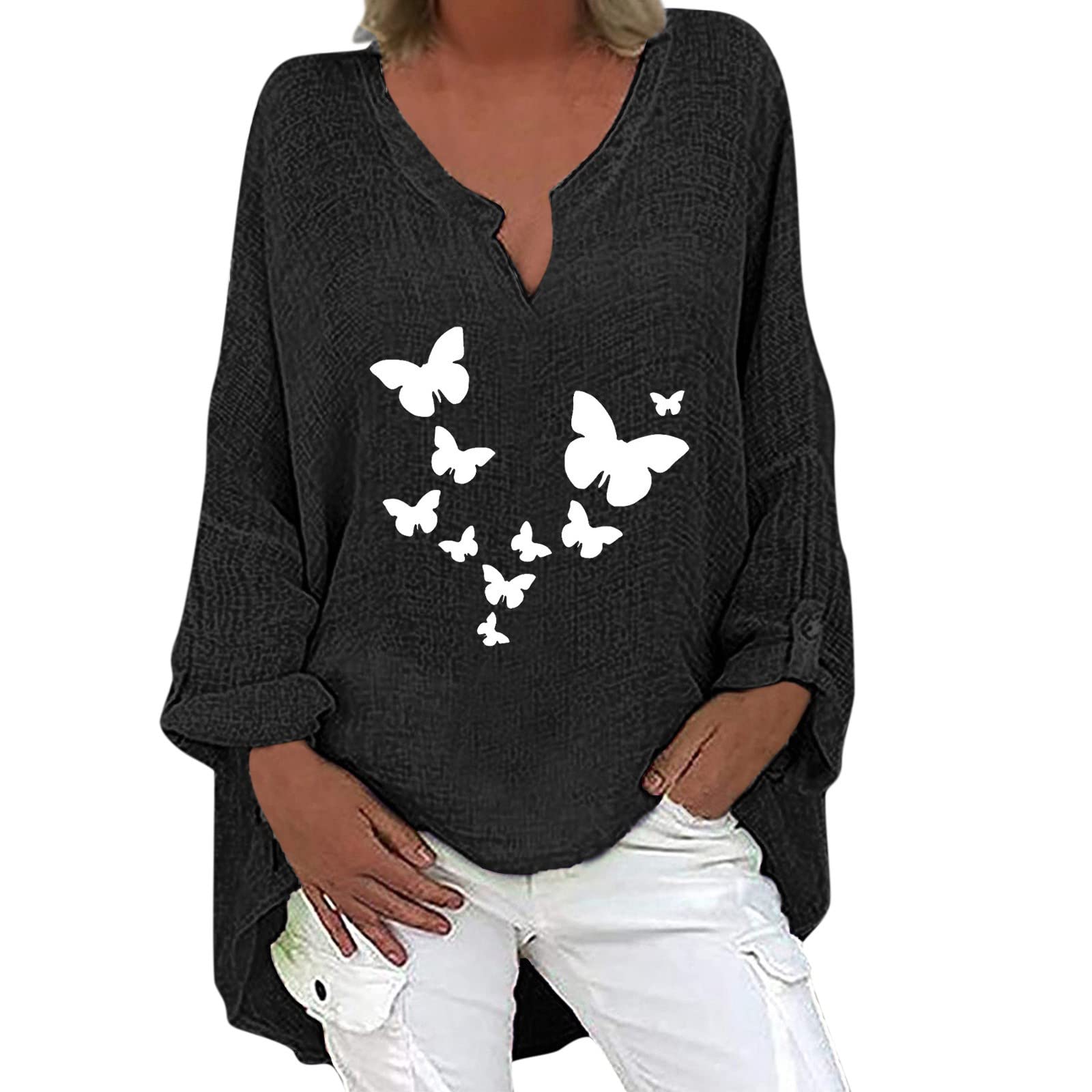 Women's V-Neck Long Sleeve Sweater Tunic Top - Elegant Dressy Sweatshirt for Leggings | Casual Office Wear & Layering Outfits