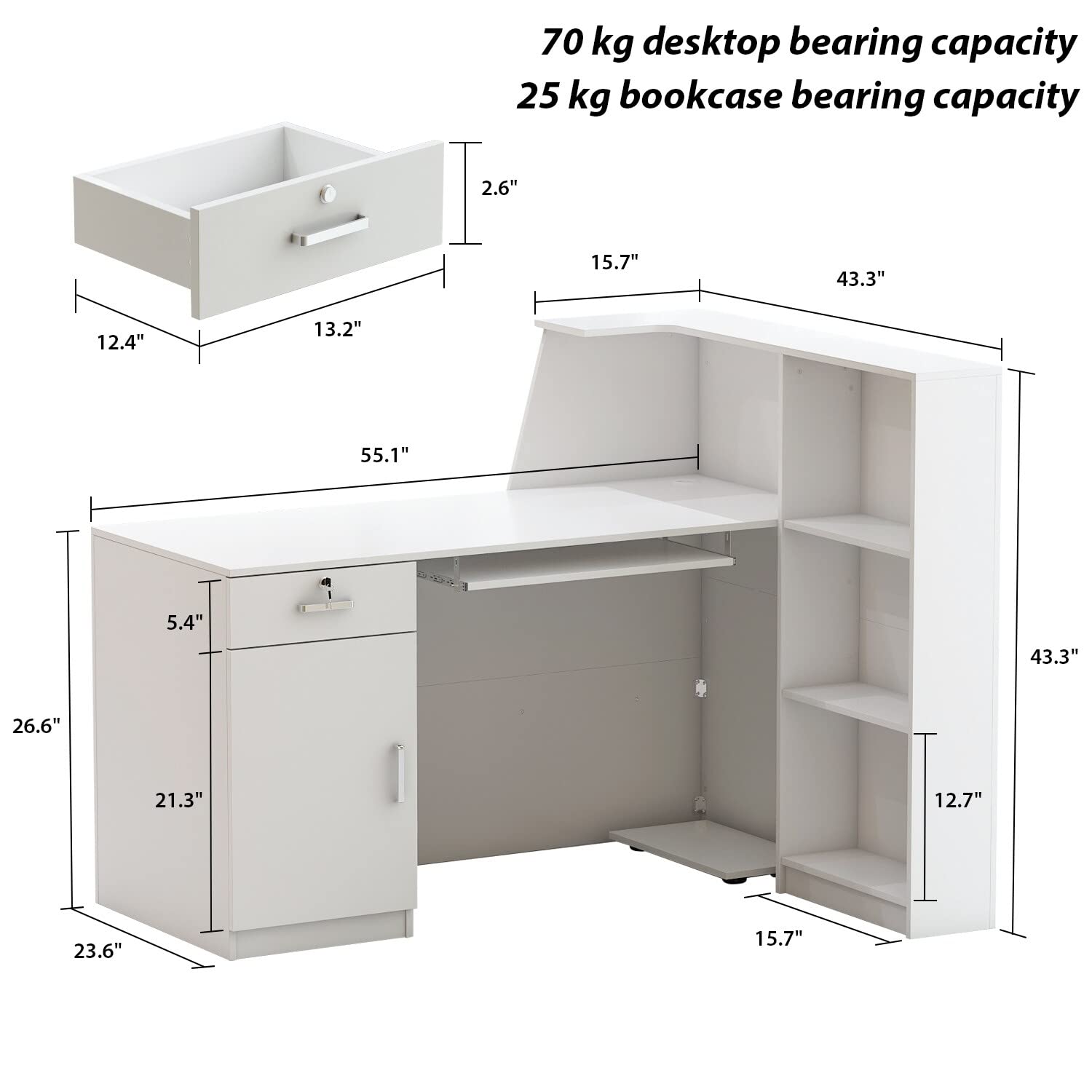 Kerrogee L-Shape Reception Desk - Modern Laminate Office Computer Workstation for Home & Business Use - Perfect for Reception Areas, Home Offices, and Workspaces