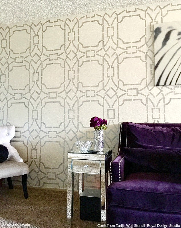 Contempo Trellis Wall Stencil - Reusable DIY Home Decor Painting Template for Walls, Furniture & Crafts | Perfect for Bedroom, Nursery, Living Room & Office Accent Walls