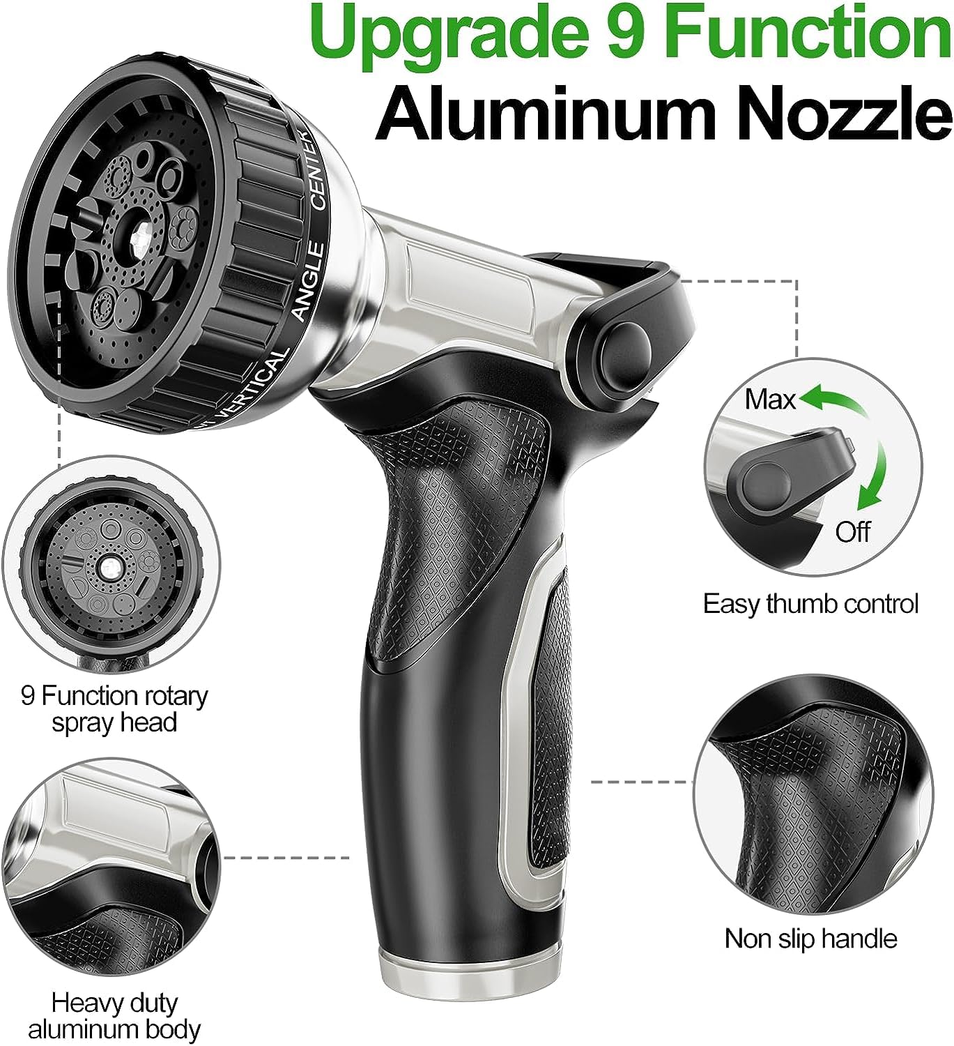 50ft 304 Stainless Steel Garden Hose - Heavy Duty Metal Water Pipe with Spray Nozzle - Flexible, Kink-Free, Tangle & Puncture Resistant for Yard, Lawn, Car Washing & Outdoor Use (Silver)