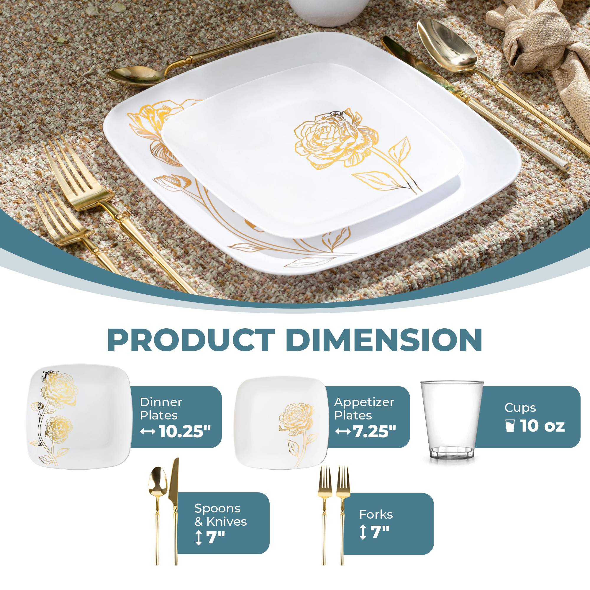 Elegant White & Gold Plastic Party Decorations Set - Peony Floral Design for Weddings, Birthdays & Special Events