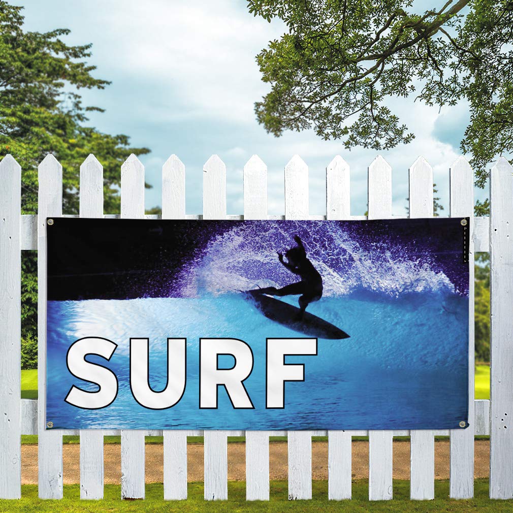 Custom Vinyl Banners 60x144 Inches - Weatherproof Outdoor Advertising Signs with 10 Grommets for Surf Shops, Sports Events & Industrial Yard Use | Durable Blue Commercial Signage for Beach Promotions, Business Displays & Retail Marketing
