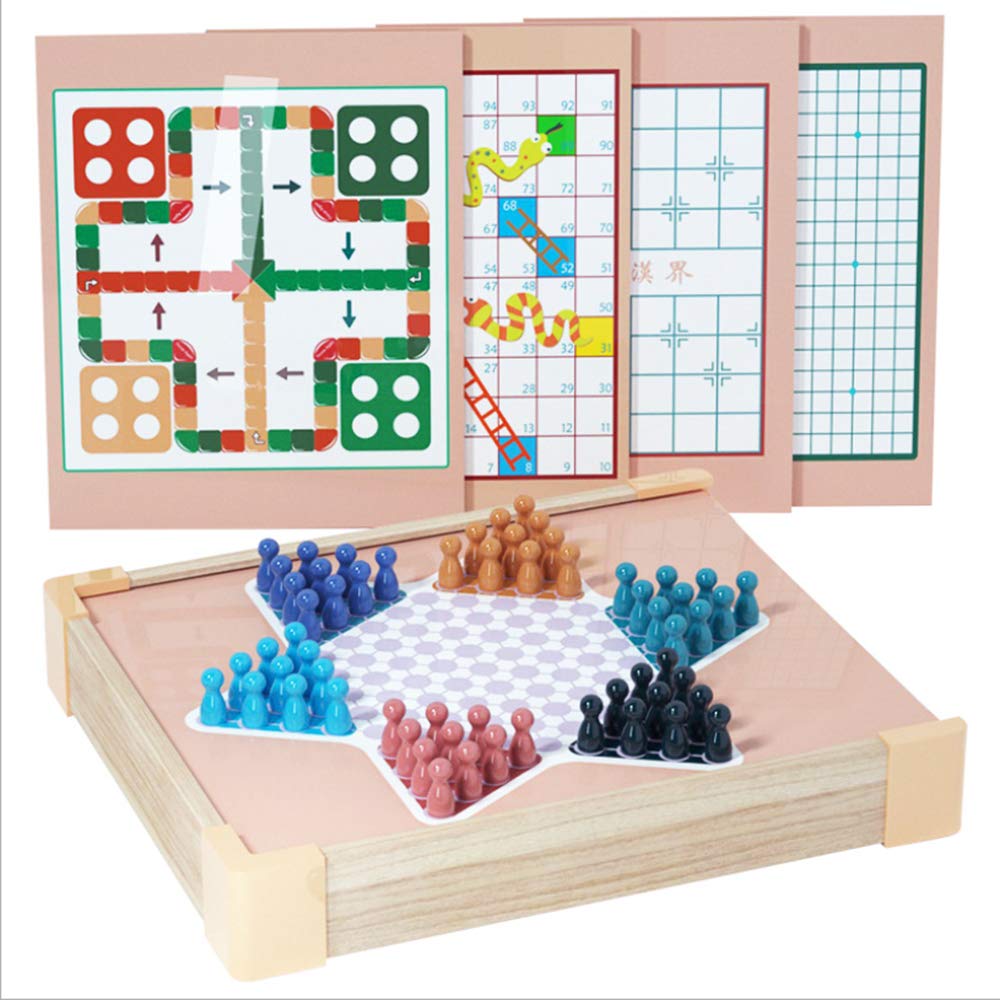 Kids Educational Board Game Set - Flying Chess, Backgammon, Checkers, Snake & Arena Chess | Multi-Functional Learning Toy for Children | Perfect for Family Game Night & Classroom Activities