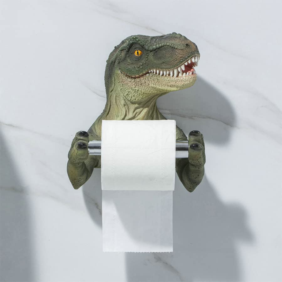 3D Dinosaur Toilet Paper Holder - Wall-Mounted Tyrannosaurus Tissue Roll Rack for Bathroom Decor - Unique Dinosaur-Themed Home Accessory for Kids' Rooms & Jurassic-Themed Bathrooms