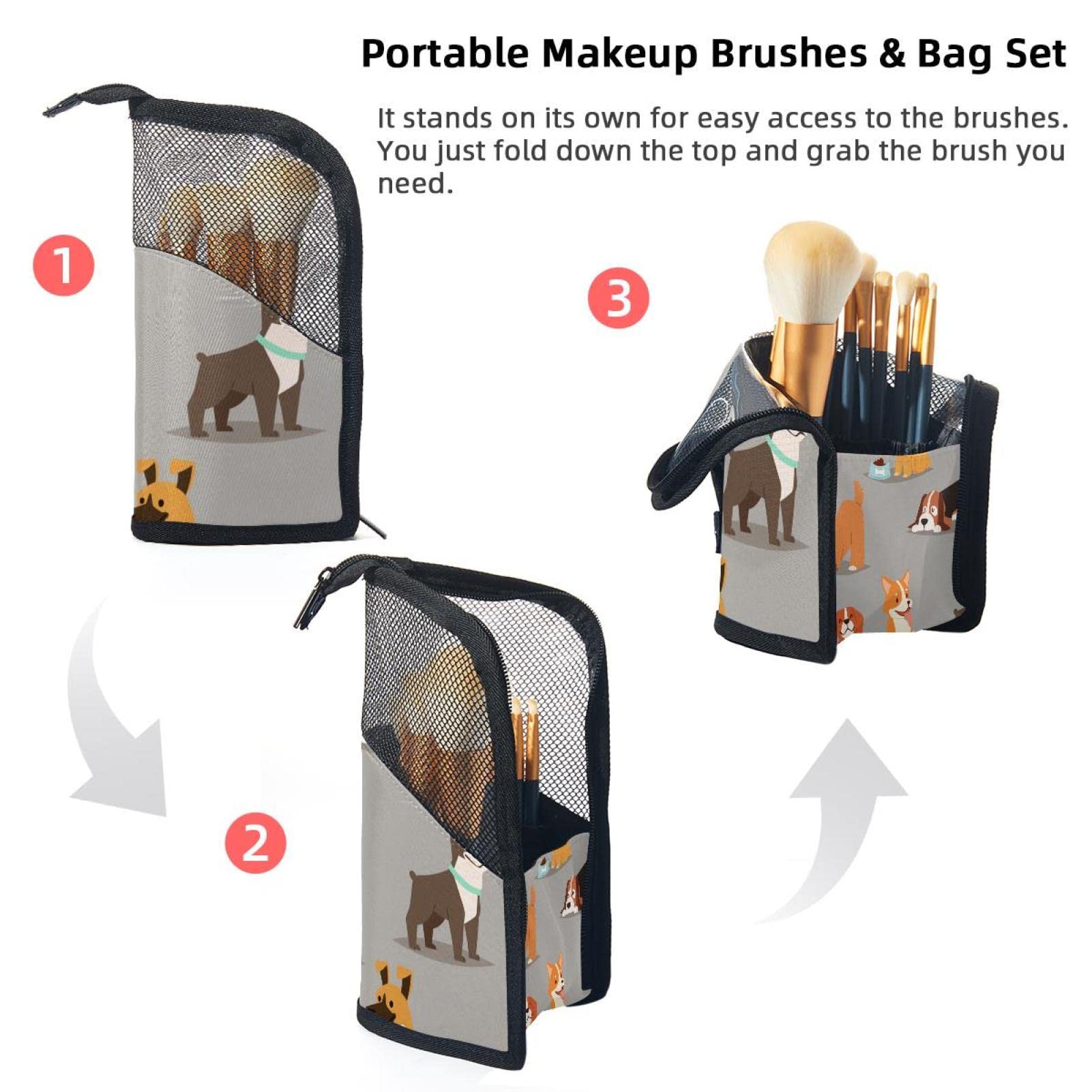 12-Piece Makeup Brush Organizer Bag with Portable Holder Case - Perfect for Travel, Home & Professional Use - Ideal for All Dog Lovers & Makeup Artists