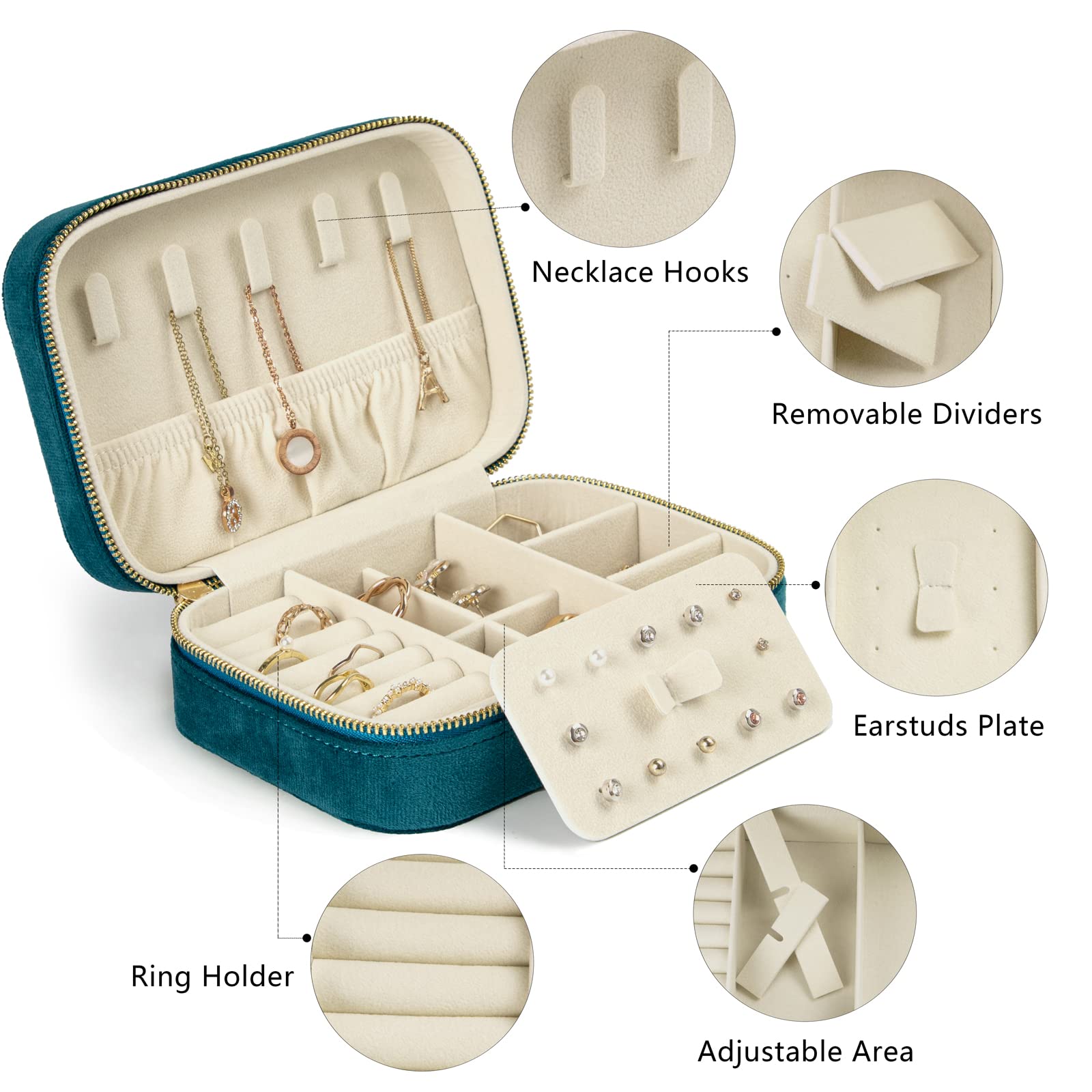 KAMIER Velvet Jewelry Organizer Box for Women - Elegant Storage for Earrings, Rings & Necklaces | Perfect Jewelry Gift Box for Women, Men & Girls (Peacock Blue) | Ideal for Travel, Home Decor & Gift Giving