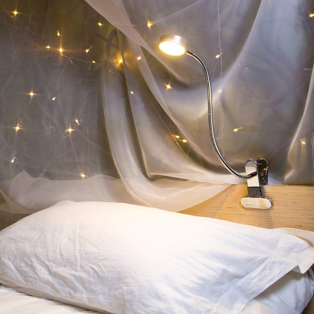 Dimmable LED Clip-On Reading Light with 3 Modes & 9 Brightness Levels - Flexible Desk Lamp for Bed Headboard, Office, Study - Perfect for Night Reading, Working & Studying (5W, Silver, AC Adapter Included)