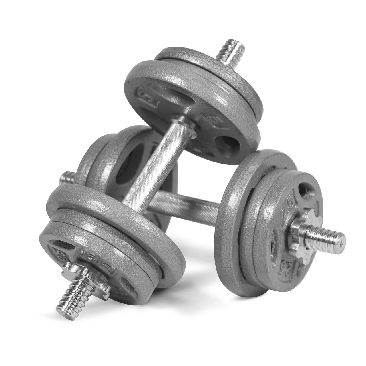 WF Athletic Supply Adjustable Dumbbells & Barbell Weight Set - 1-Inch Threaded Chrome Knurled EZ Curl/Straight Bar Handle - Home Gym Strength Training Equipment with Gray Grip Plates | Perfect for Full-Body Workouts, Muscle Building & Fitness Training at Home