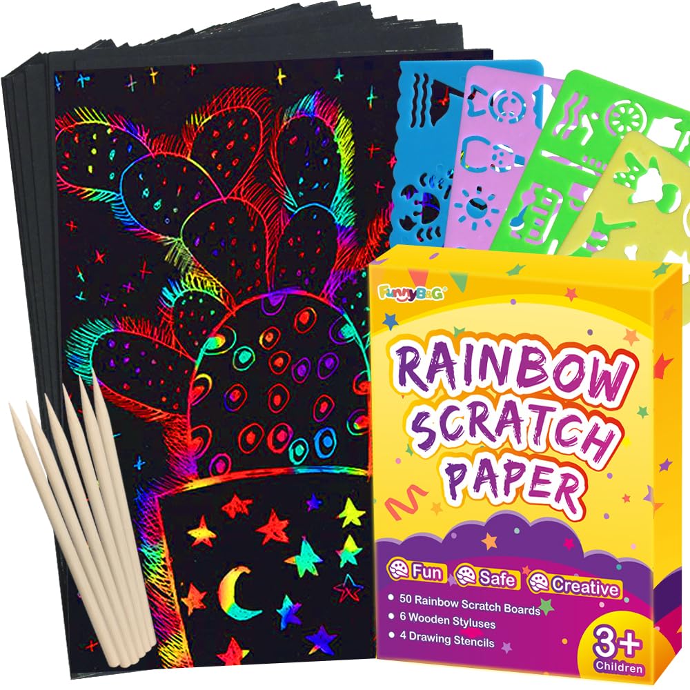 60 Pcs Magic Rainbow Scratch Paper Art Kit for Kids - Creative DIY Easter Christmas Birthday Party Crafts, Fun Educational Activity Supplies for Boys Girls - Perfect for Classroom Projects, Holiday Gifts & Party Games