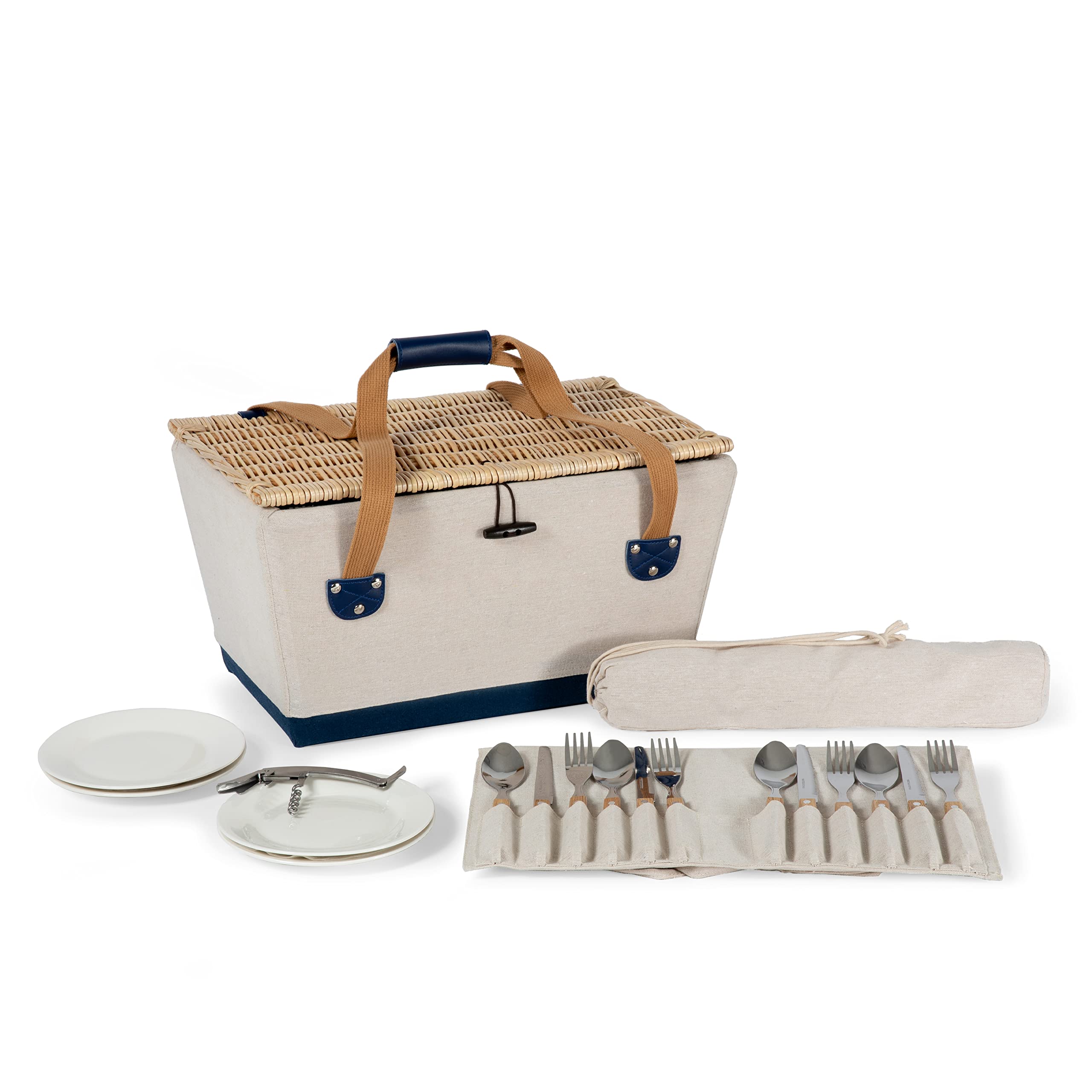 PICNIC TIME Boardwalk Picnic Basket Set - Romantic Wicker Picnic Basket with Complete Accessories for 2 - Perfect for Beach, Park, and Outdoor Date Nights