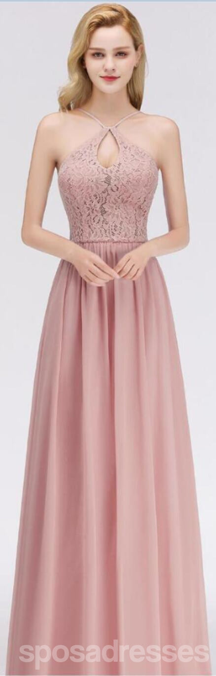 Elegant Blush Pink Lace Floor-Length Chiffon Bridesmaid Dress with Mismatched Design - WG542 | Perfect for Weddings, Formal Events & Special Occasions