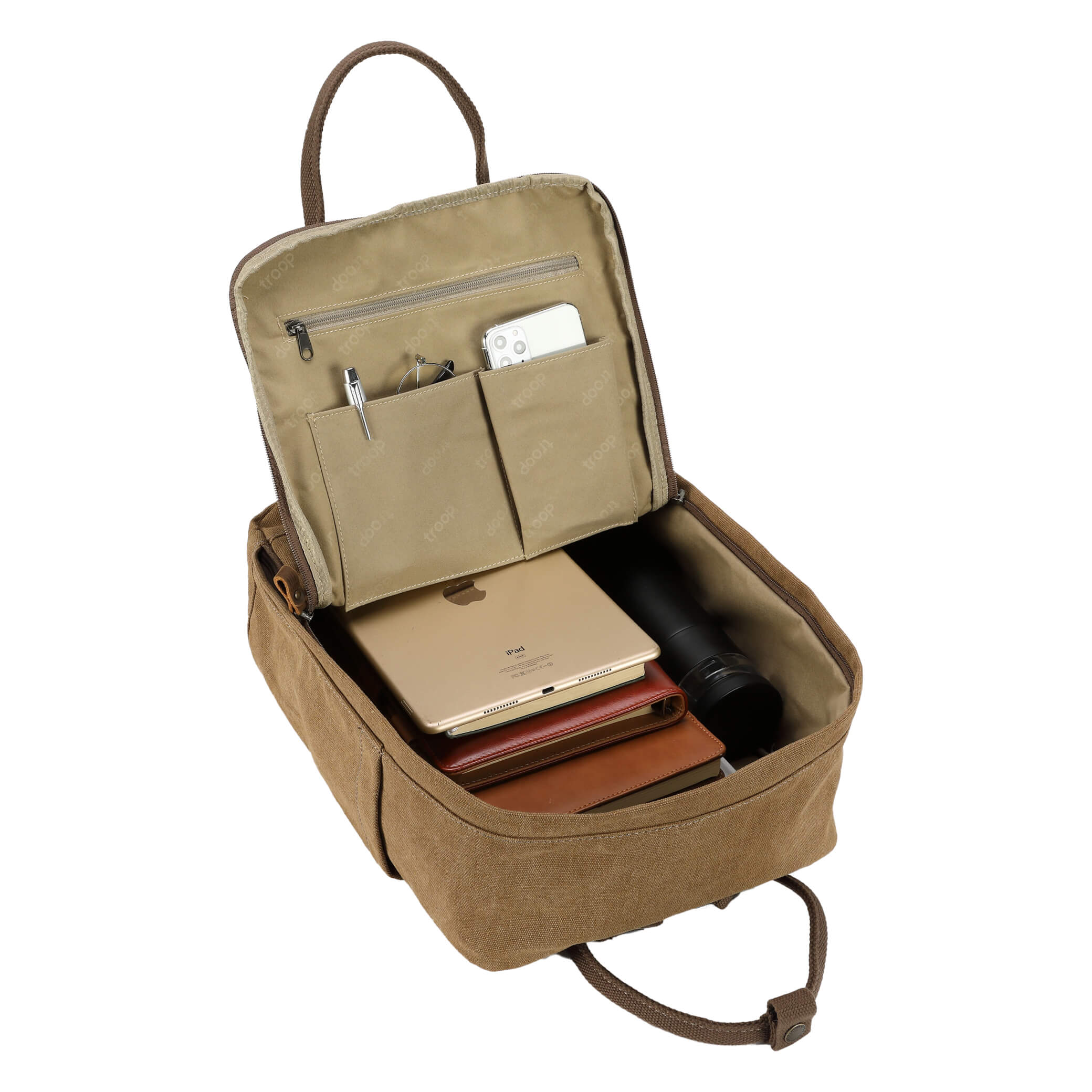 TRP0549 Troop London Classic Canvas Daypack - Durable Unisex Backpack for Travel, School & Work | Water-Resistant Daypack for Commuting, Hiking & College Campus Use