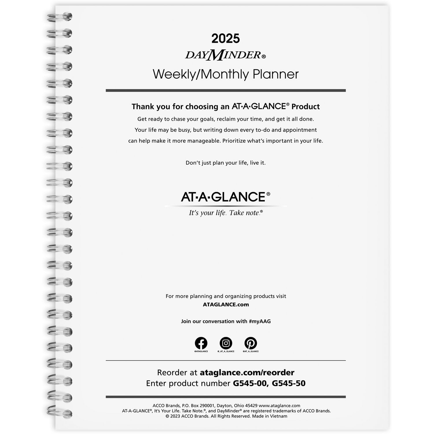 AT-A-GLANCE 2025 Planner Refill - Weekly & Monthly Calendar, 7