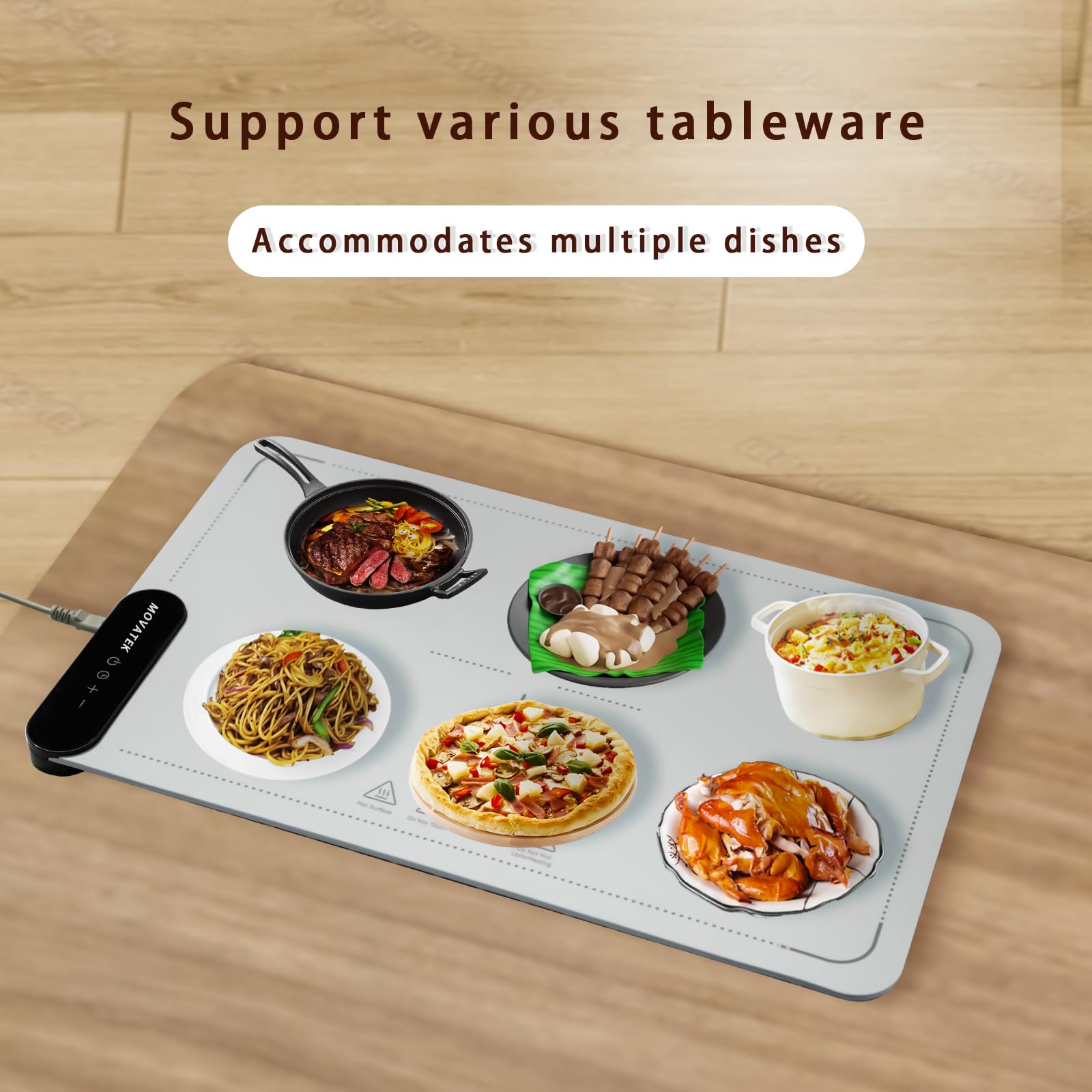 Electric Food Warming Mat - 9 Adjustable Temperature Settings, Fast Heating Pad with Auto-Off Timer, Portable Silicone Warmer for Buffets, Parties & Home Use | Keep Meals Warm at Dining Tables, Office Desks & Outdoor Gatherings