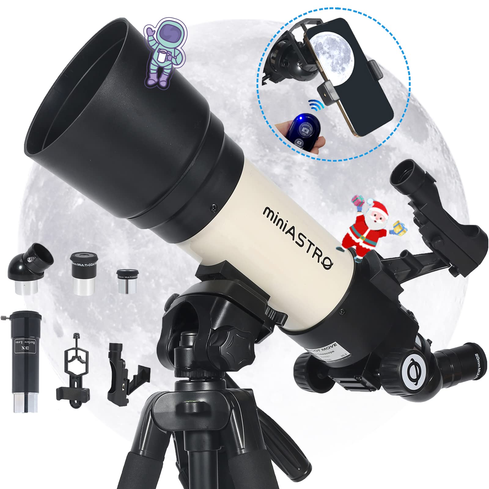80mm Refractor Telescope for Adults & Beginners - Professional Astronomical Telescope for Viewing Planets & Stars - Portable & Powerful Telescope with Adjustable Tripod & Phone Adapter - Perfect for Stargazing, Astronomy Hobby & Outdoor Observation
