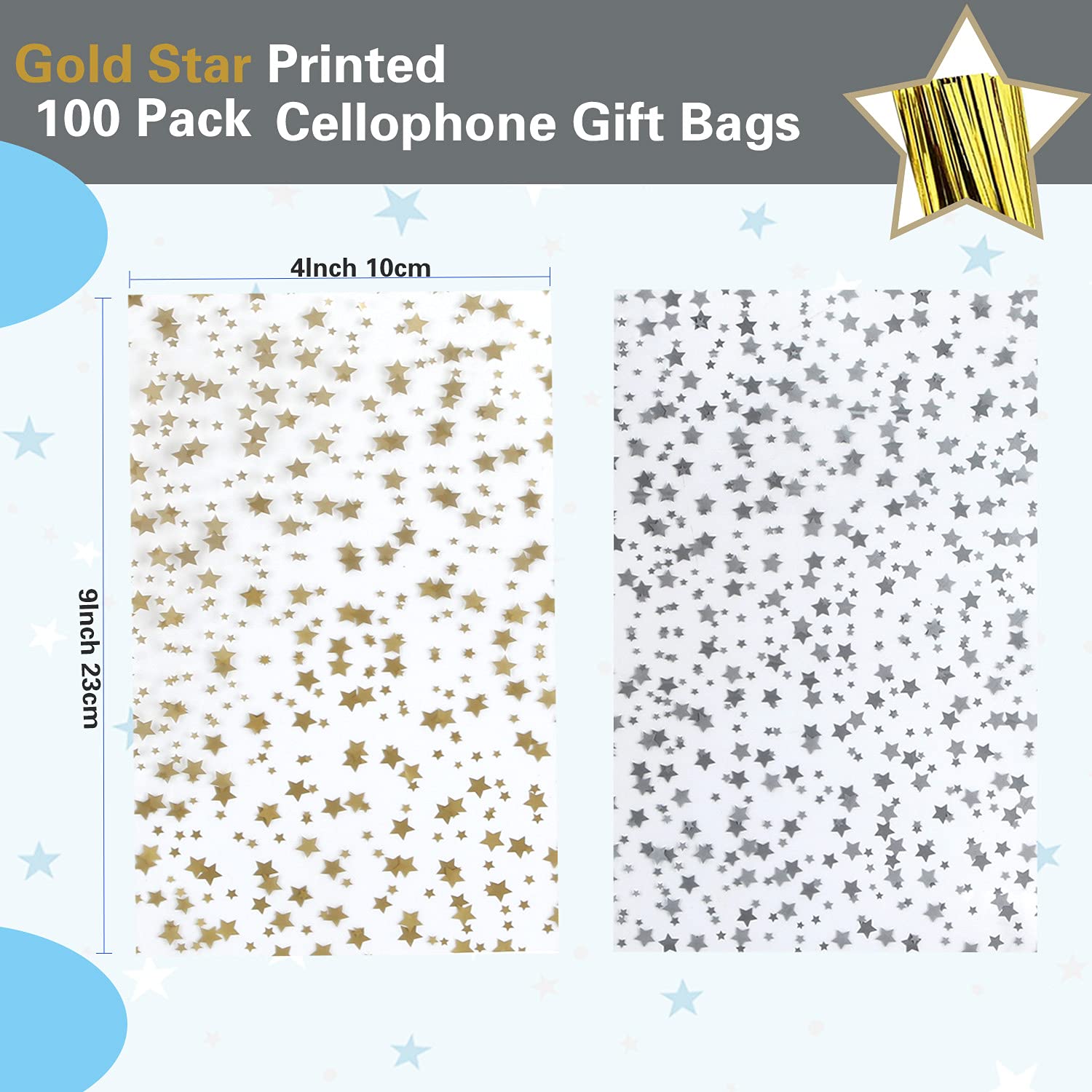 100 Pcs Gold Star Printed 4