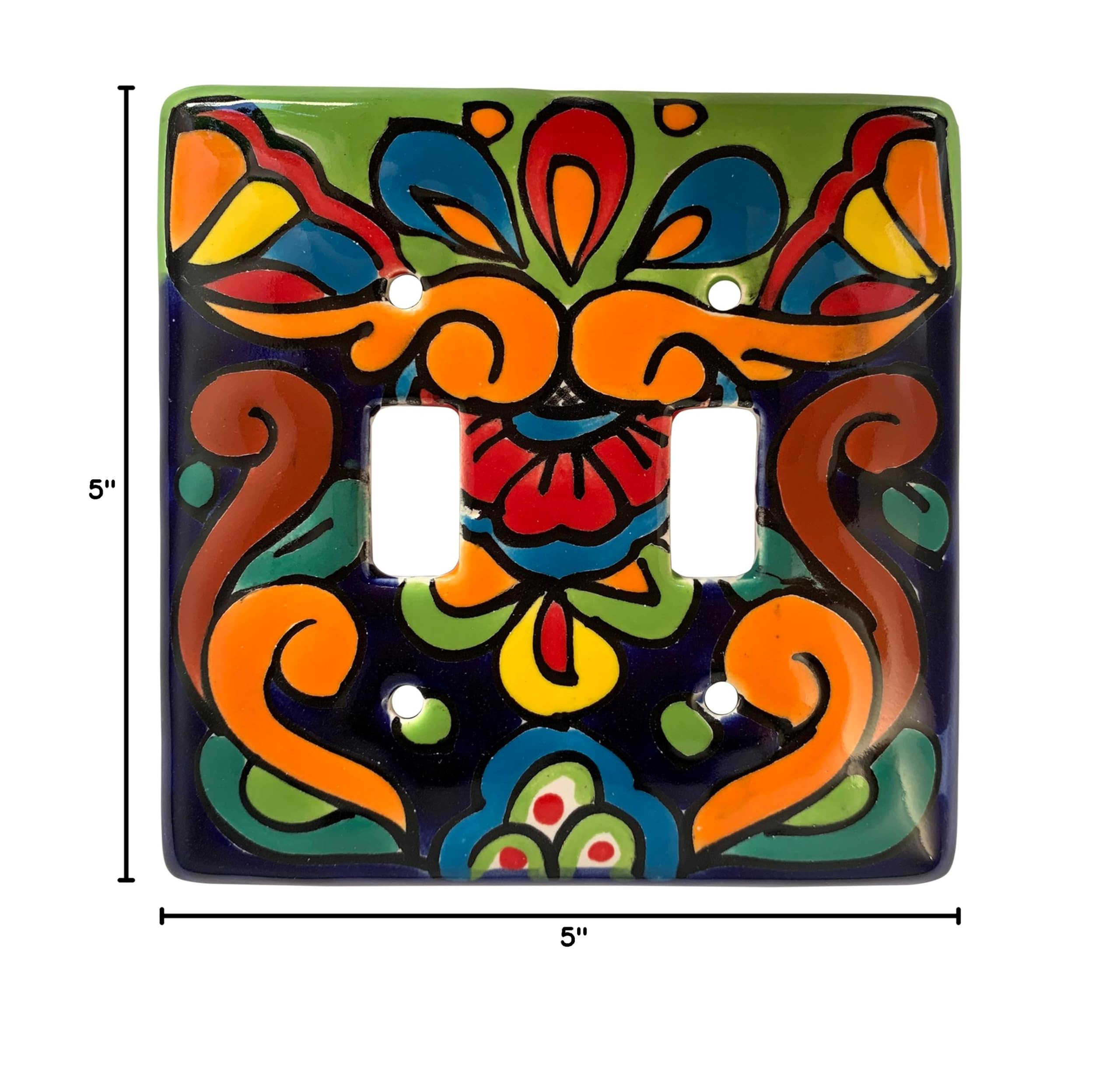 Vibrant Rainbow Talavera Ceramic Double Light Switch Cover - Hand-Painted Mexican Tile Design for Kitchen, Bathroom & Home Decor