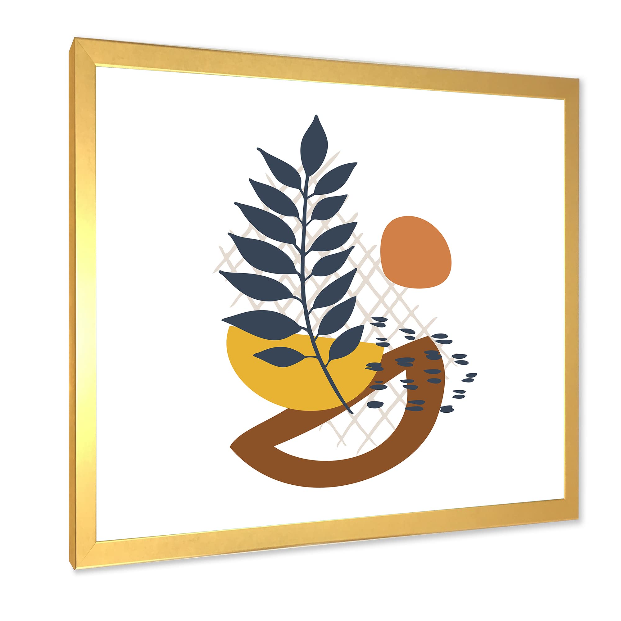 Modern Abstract Leaf Design Framed Wall Art for Living Room, Bedroom & Office Decor - Elementary Shapes Contemporary Home Decor