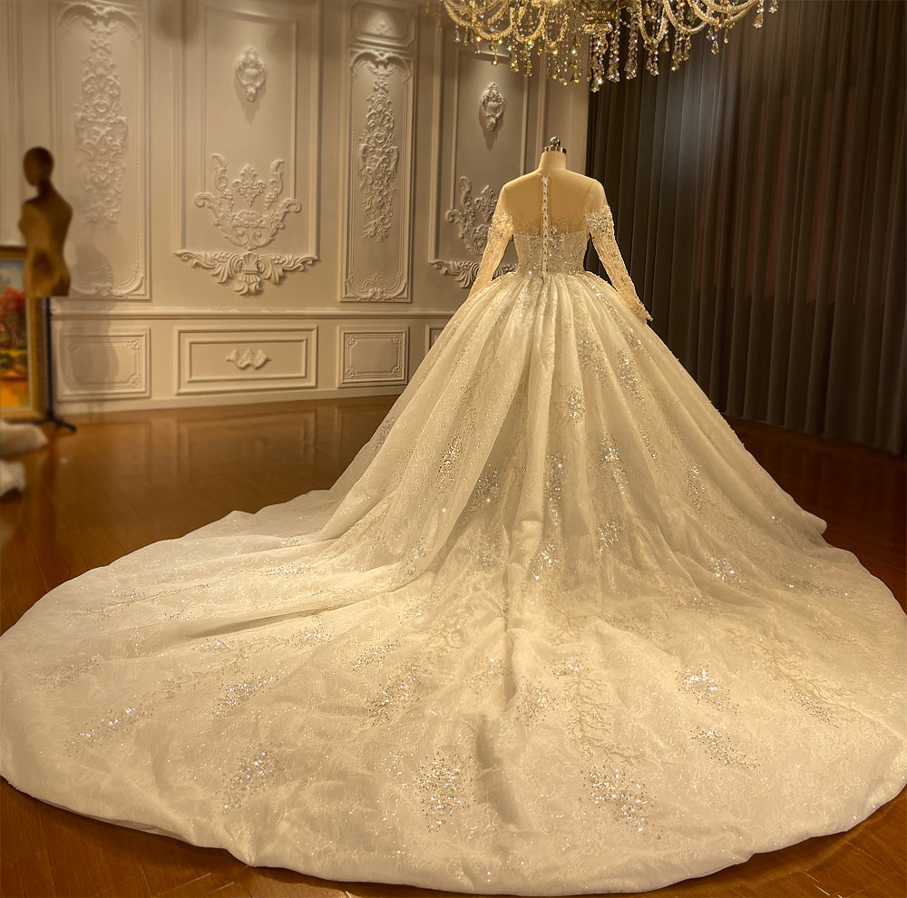 Luxury Beaded Wedding Dress NS4358 – Elegant Lace Bridal Gown for Church Ceremony & Beach Weddings