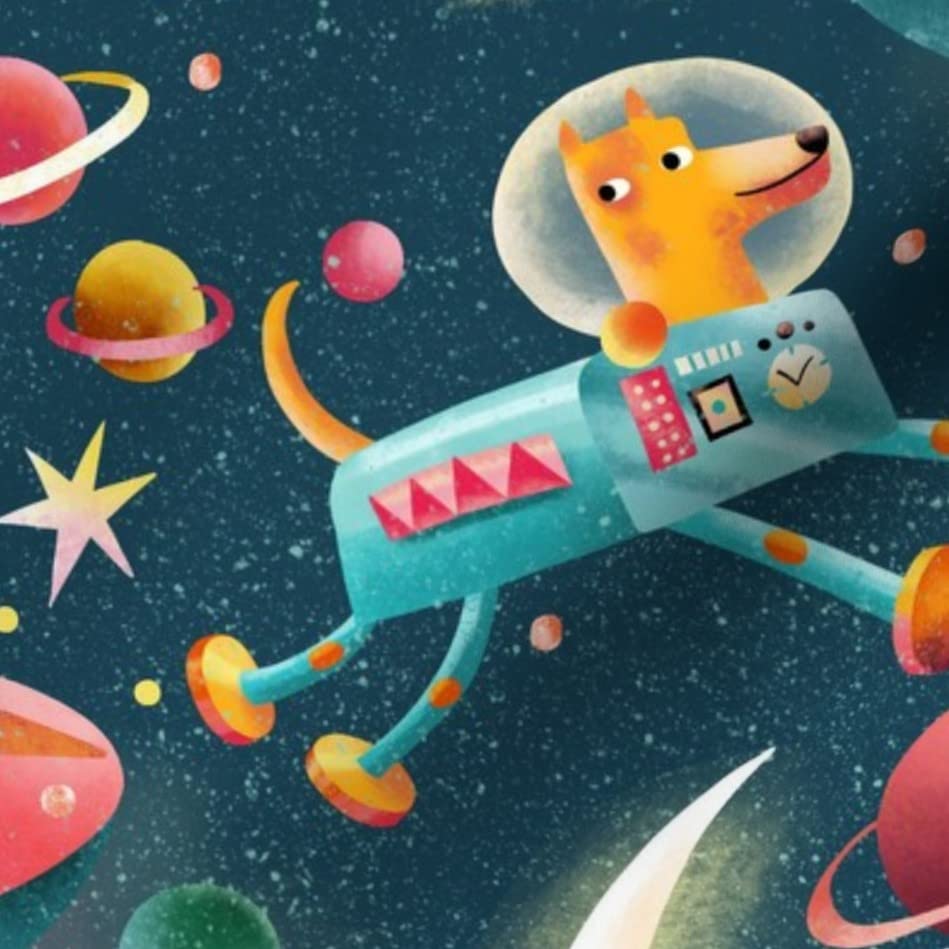 Space-Themed Cotton Fabric by Spoonflower - Playful Planets, Robots & Spaceship Print for Sewing, Quilting, Apparel & DIY Crafts | Perfect for Kids' Room Decor, Sci-Fi Costumes & Home Textiles
