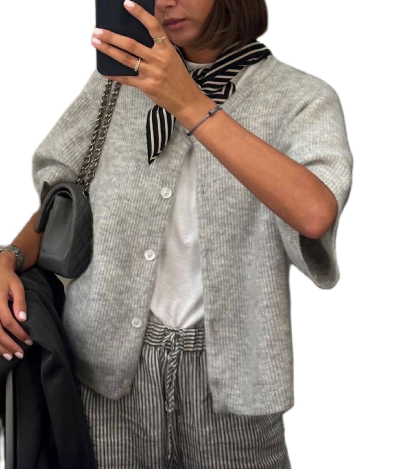 Y2K Women's Knitted Crop Cardigan - Short Sleeve Button Down Sweater & Cute Crop Top for Going Out | Perfect for Casual Wear, Date Night and Spring Fashion
