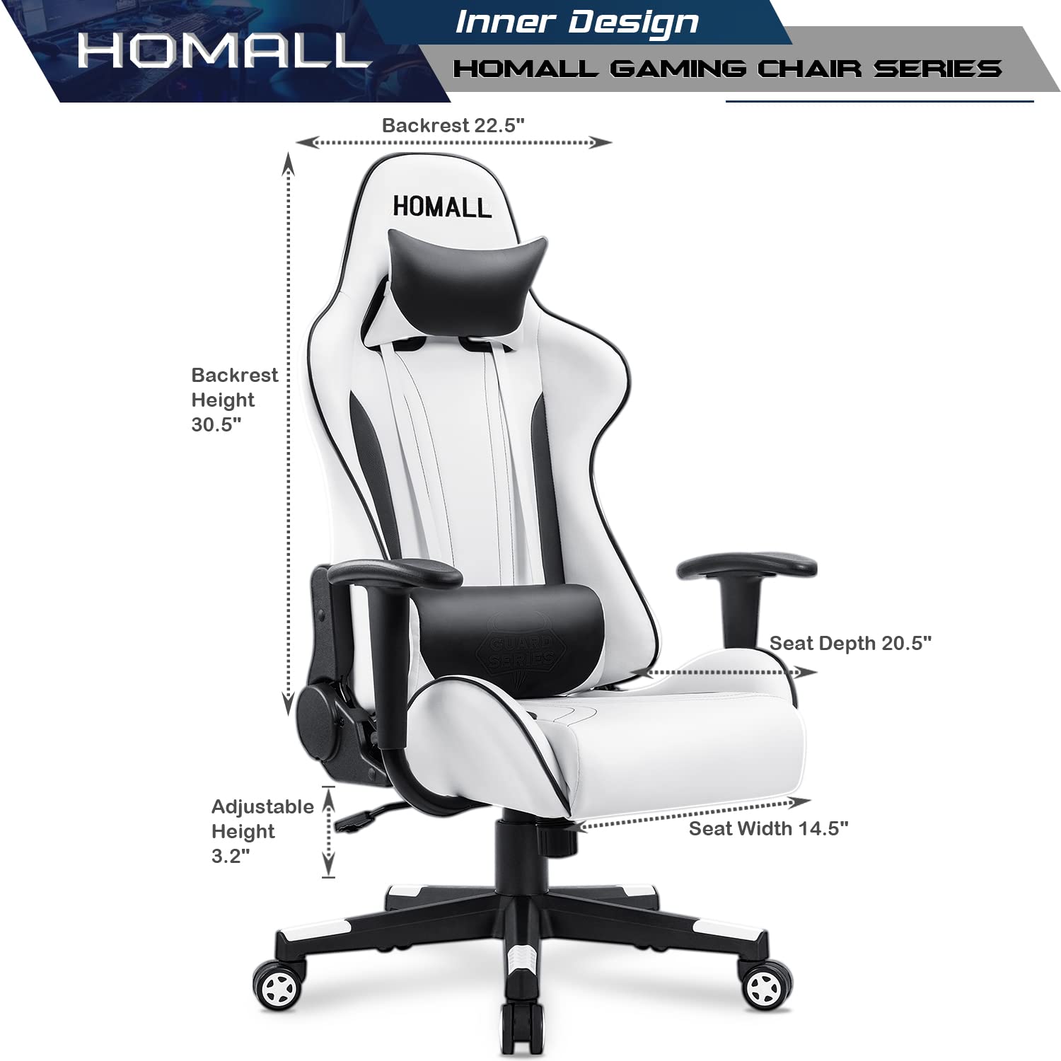 Homall Ergonomic High-Back Office Chair - Adjustable Swivel Mesh Executive Chair with PVC Seat for Computer Work & Gaming - Perfect for Home Office, Gaming Setup & Workspace (Black)