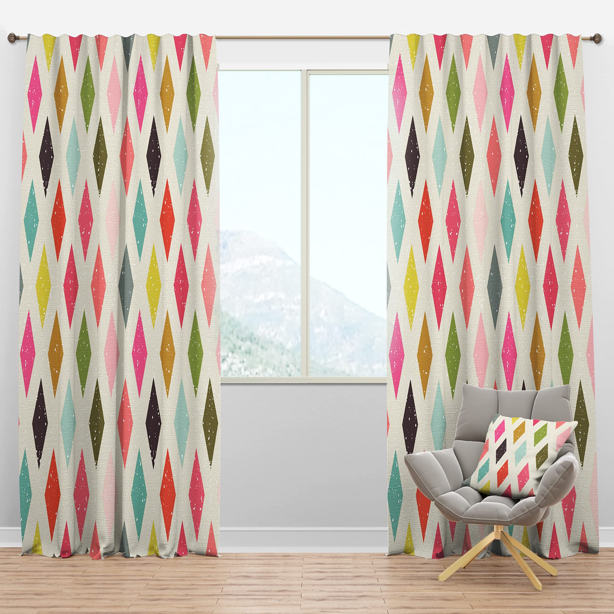 DesignQ Blackout Curtains 'Diamond Retro III' - Thermal Insulated Single Panel Window Drapes (52x63 inches) for Bedroom & Living Room - Noise Reducing & Energy Saving Home Decor