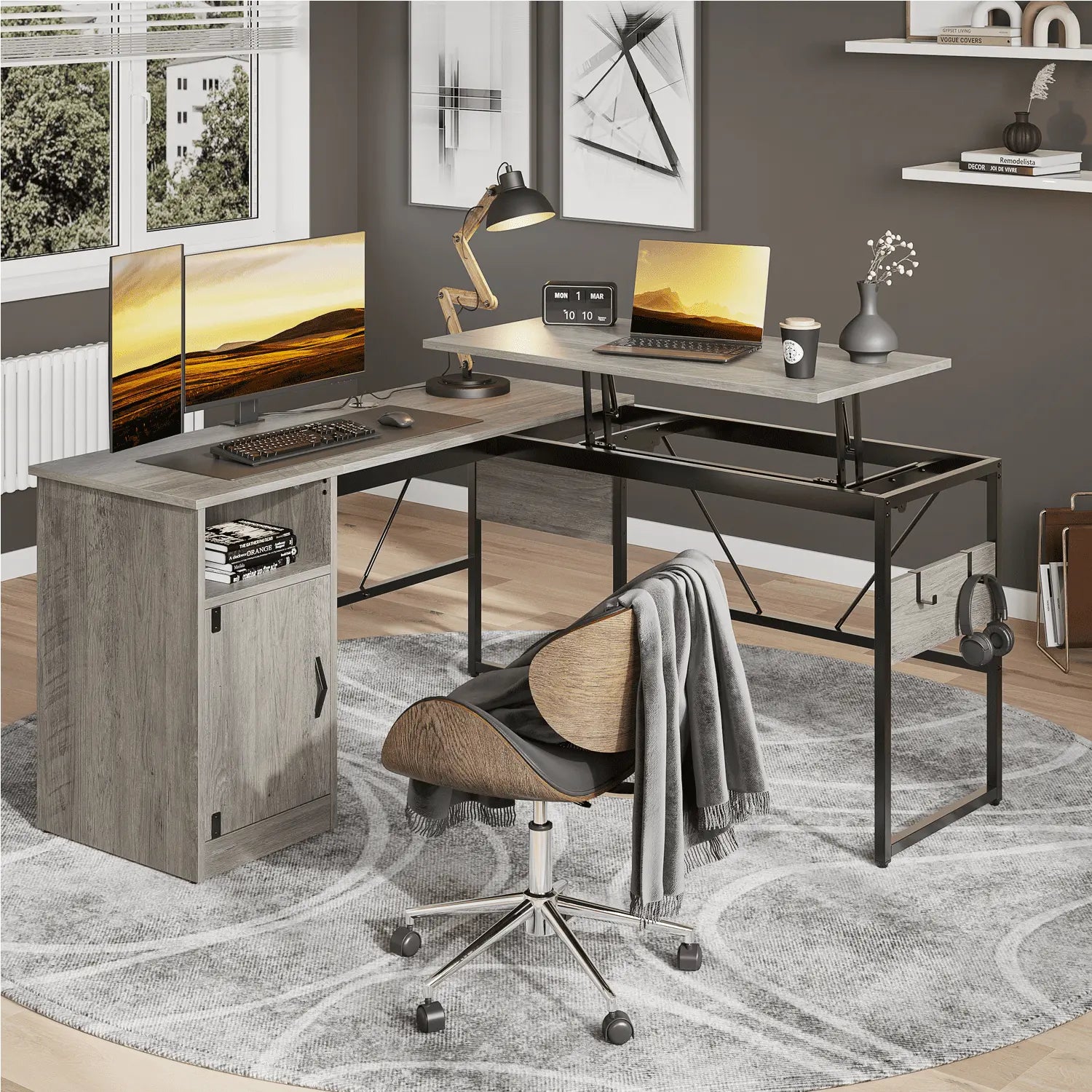 Bestier 60 Inch L-Shaped Standing Desk with File Cabinet - Adjustable Height Computer Workstation for Home Office, Gaming & Study (Espresso) - Perfect for Small Spaces & Ergonomic Workspaces