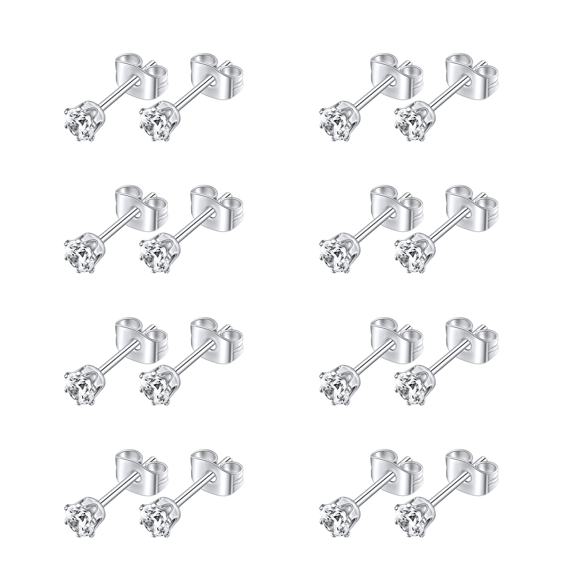 Stainless Steel Cubic Zirconia Stud Earrings for Women - Hypoallergenic Small CZ Earrings Set - Perfect for Everyday Wear, Work & Special Occasions