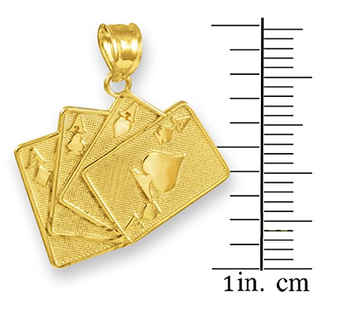 10K Gold Four of a Kind Playing Cards Pendant Necklace - Good Luck Charm for Poker Lovers & Casino Enthusiasts - Perfect Gift for Gamblers, Card Players & Jewelry Collectors