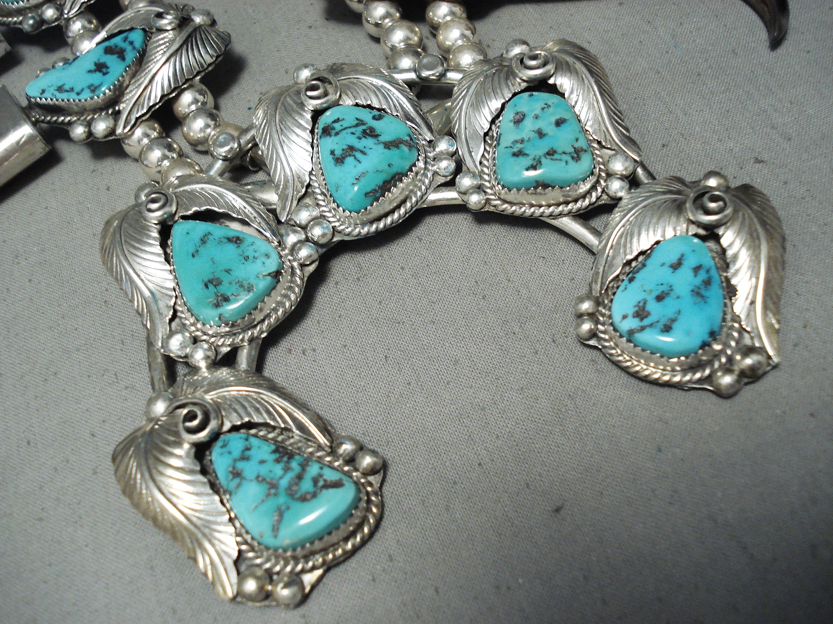 Authentic Vintage Navajo Turquoise Sterling Silver Squash Blossom Necklace - 389g Handcrafted Native American Jewelry for Women, Perfect for Boho Chic, Southwest Style & Special Occasions
