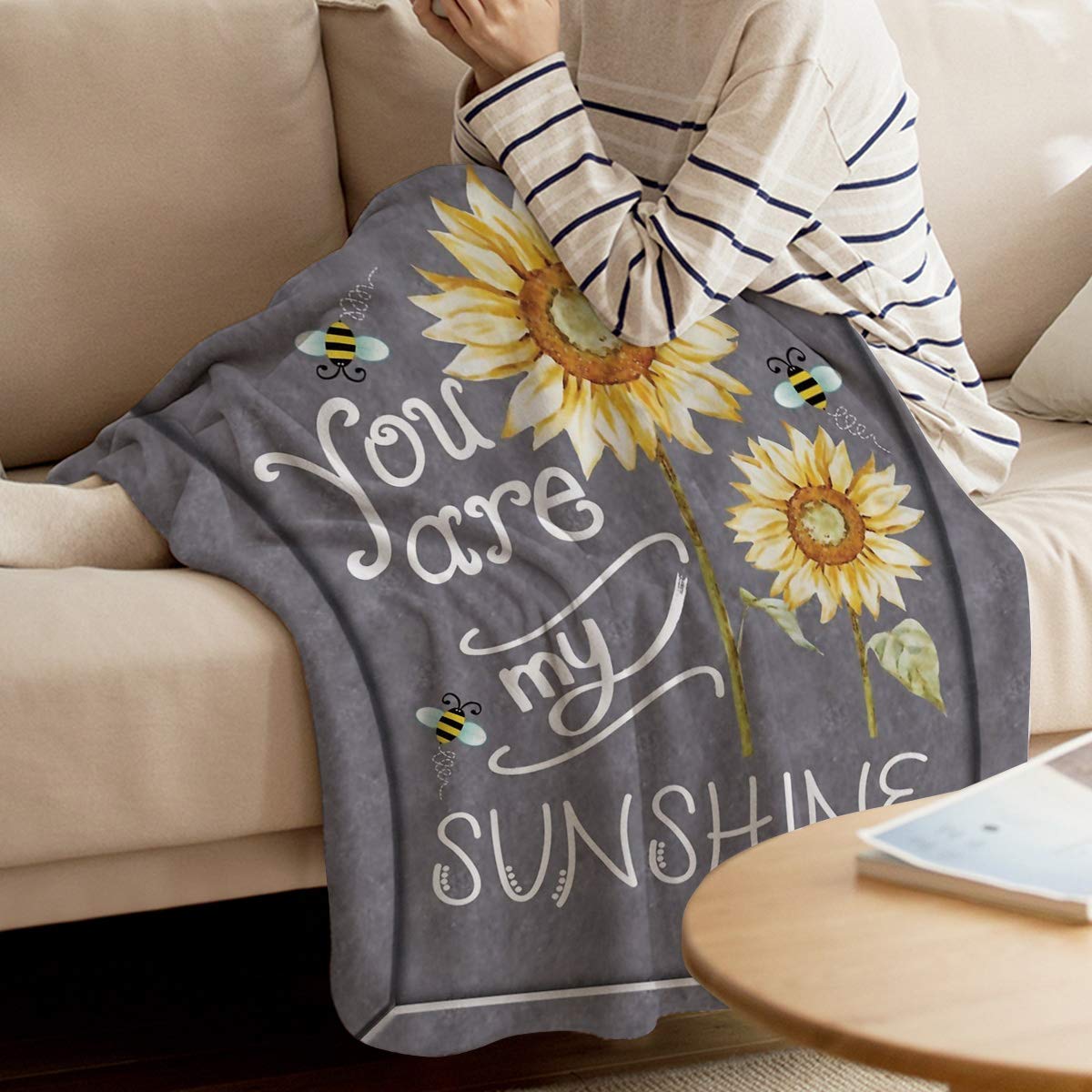 Sunflower Flannel Fleece Throw Blanket 40x50 Inches - Lightweight Cozy Plush Blanket for Bedroom, Living Room, Sofa & Couch - Perfect for Snuggling, Gifts, and Home Decor - You Are My Sunshine