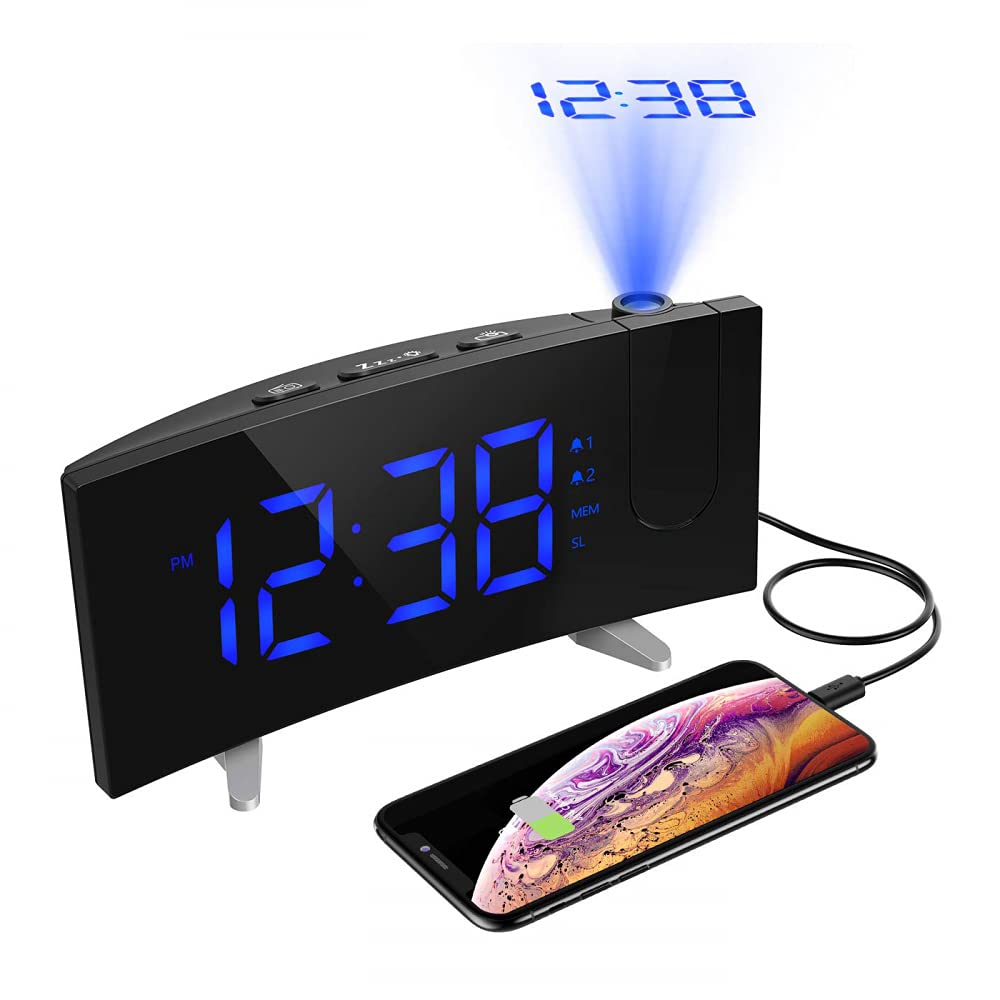 2019 New FM Radio Projection Alarm Clock with USB Charger - Digital LED Display for Bedroom, Office & Travel | Perfect for Nightstand, Desk & On-the-Go Use