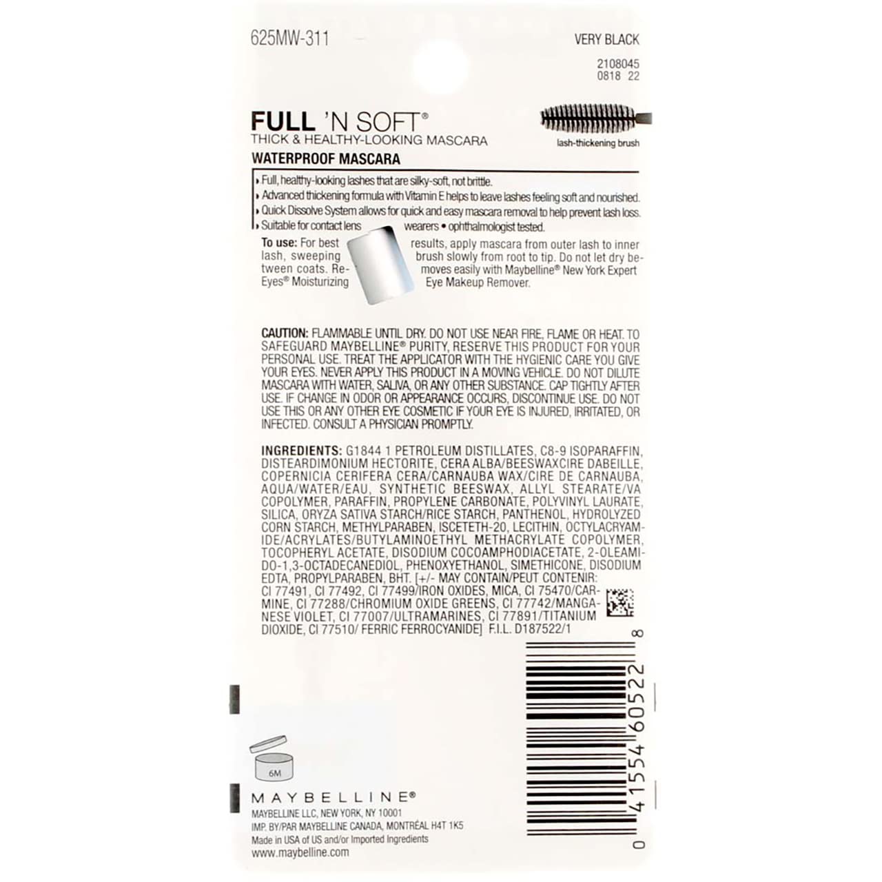 Maybelline Full 'N Soft Waterproof Mascara - Very Black 311 - 0.28 oz (18 Pack) | Volumizing & Lengthening | Waterproof & Smudge-Proof | Perfect for Swimming, Gym & Everyday Wear