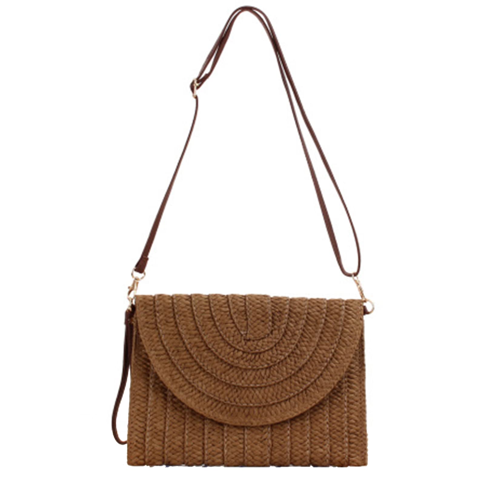 Women's Straw Woven Rattan Clutch Purse - Summer Beach Shoulder Crossbody Bag in Dark Brown | Perfect for Vacation, Travel, and Casual Outings