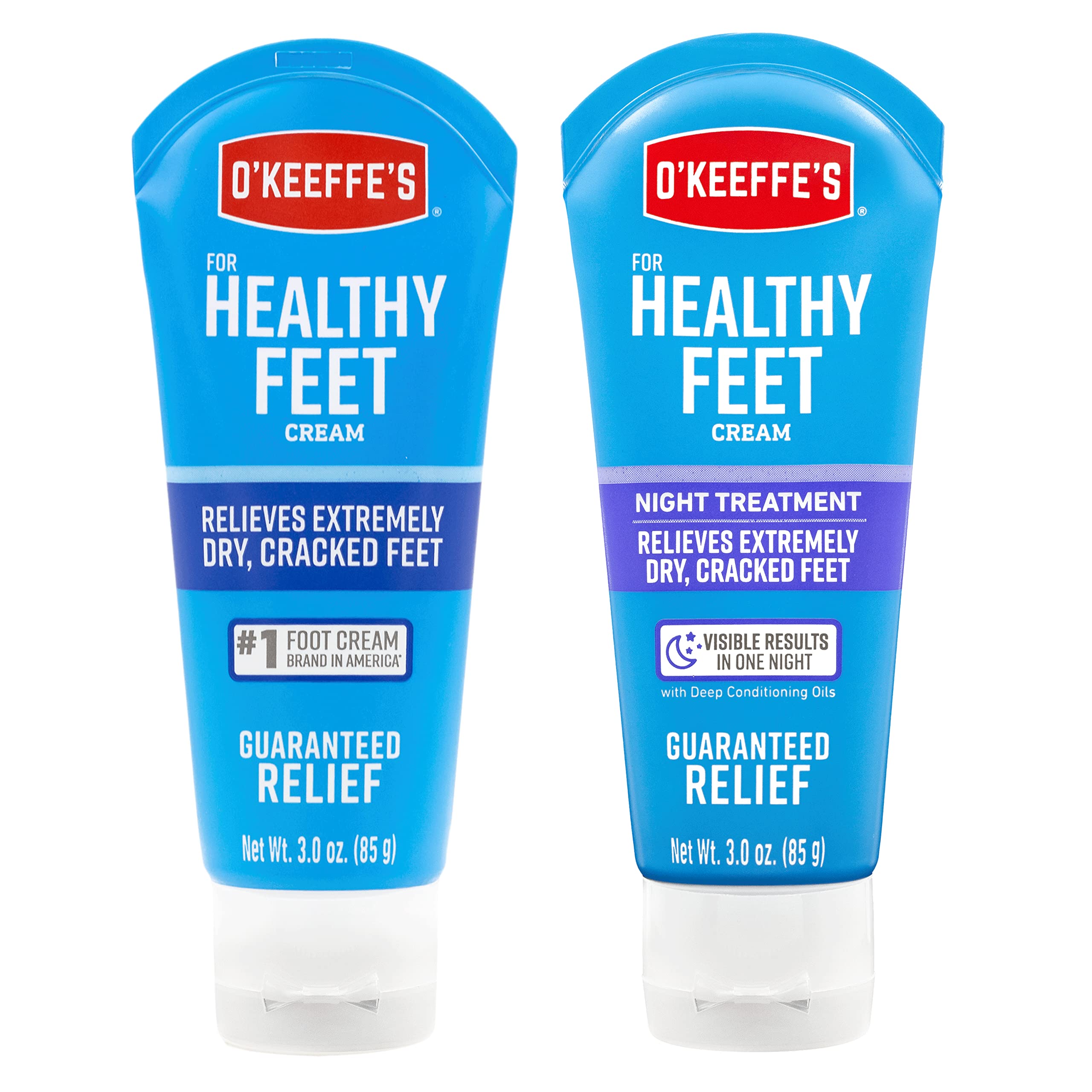 O'Keeffe's Healthy Feet Foot Cream & Night Treatment - 3oz (2-Pack) for Extremely Dry Cracked Feet Relief - Moisturizing Foot Care for Dry Skin, Heels & Calluses - Perfect for Daily Use & Overnight Repair