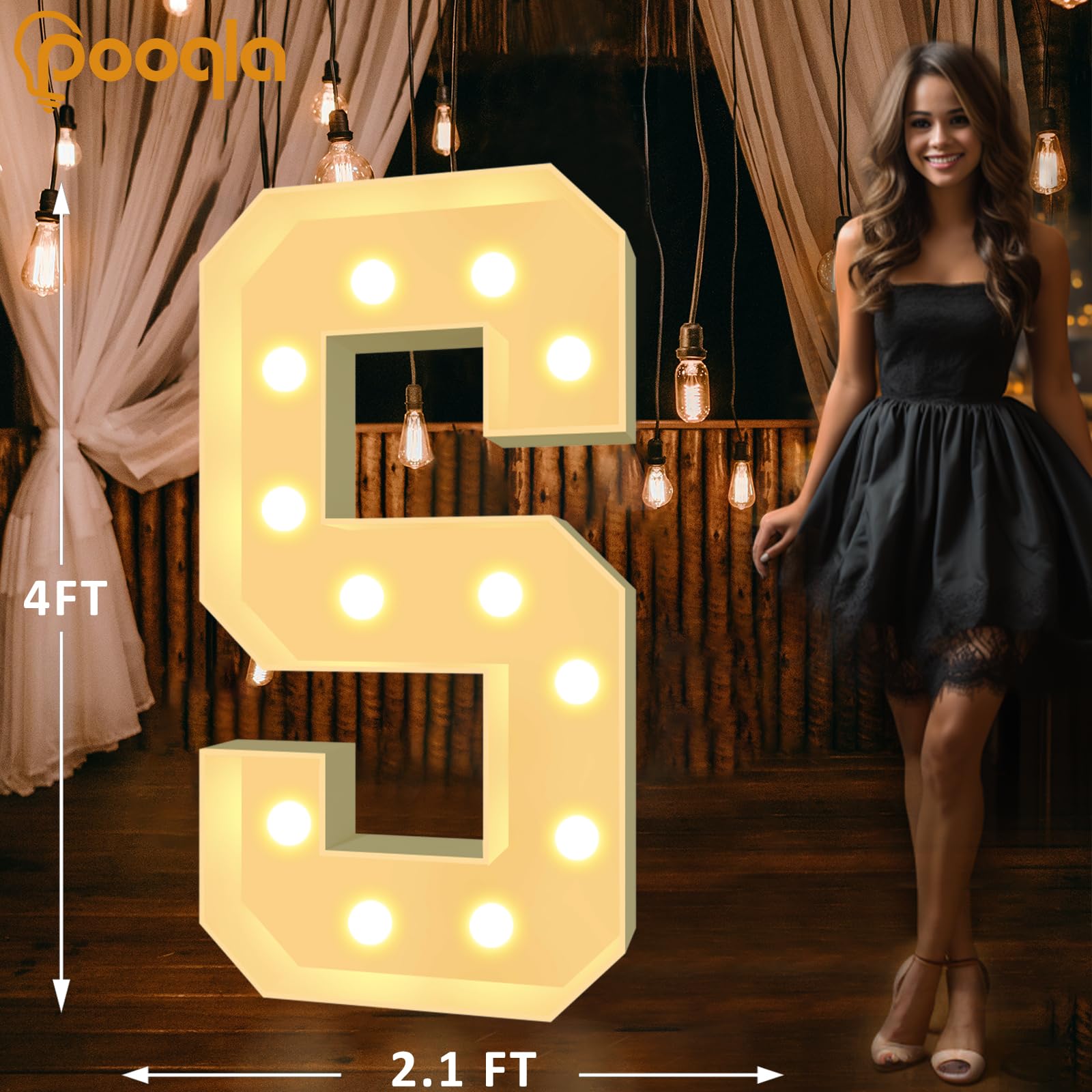 Pooqla 4 FT Marquee Light Up Letters - 4 Feet Tall Giant LED Letter Signs for Birthday, Wedding, Anniversary Decor - Warm White Mosaic Alphabet Lights for Party, Balloon Backdrop & Home Decoration