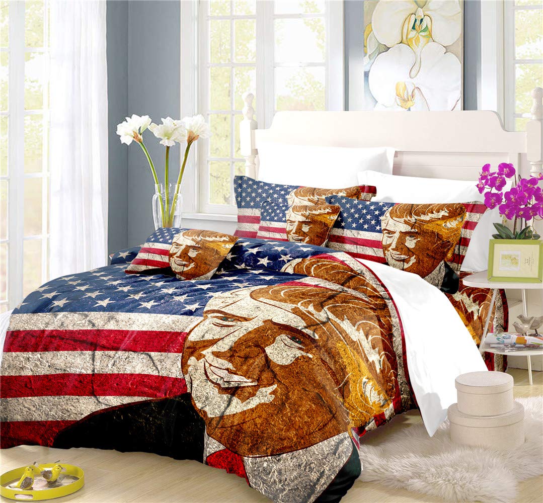 Donald Trump Cartoon Duvet Cover Set - 2/3/4PCS President Politician Themed Bedding with Quilt Cover, Sheets & Pillow Shams - Twin/Full/Queen/King Size (Full-200x229cm-4PCS) - Perfect for Political Enthusiasts & Unique Home Decor