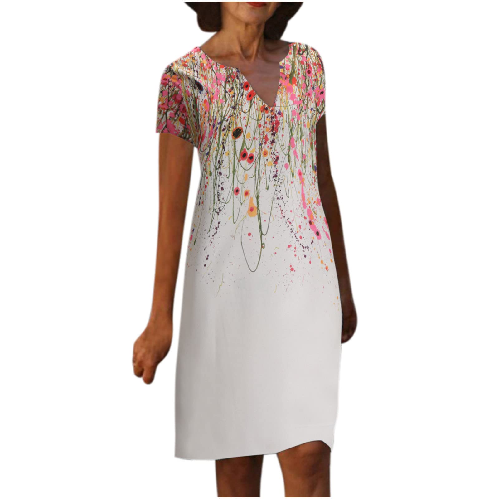 Women's Casual Vacation Dress - Fashion Short Sleeve Pullover Floral Print Loose Waist Midi Skirt | Perfect for Beach, Travel & Summer Outings