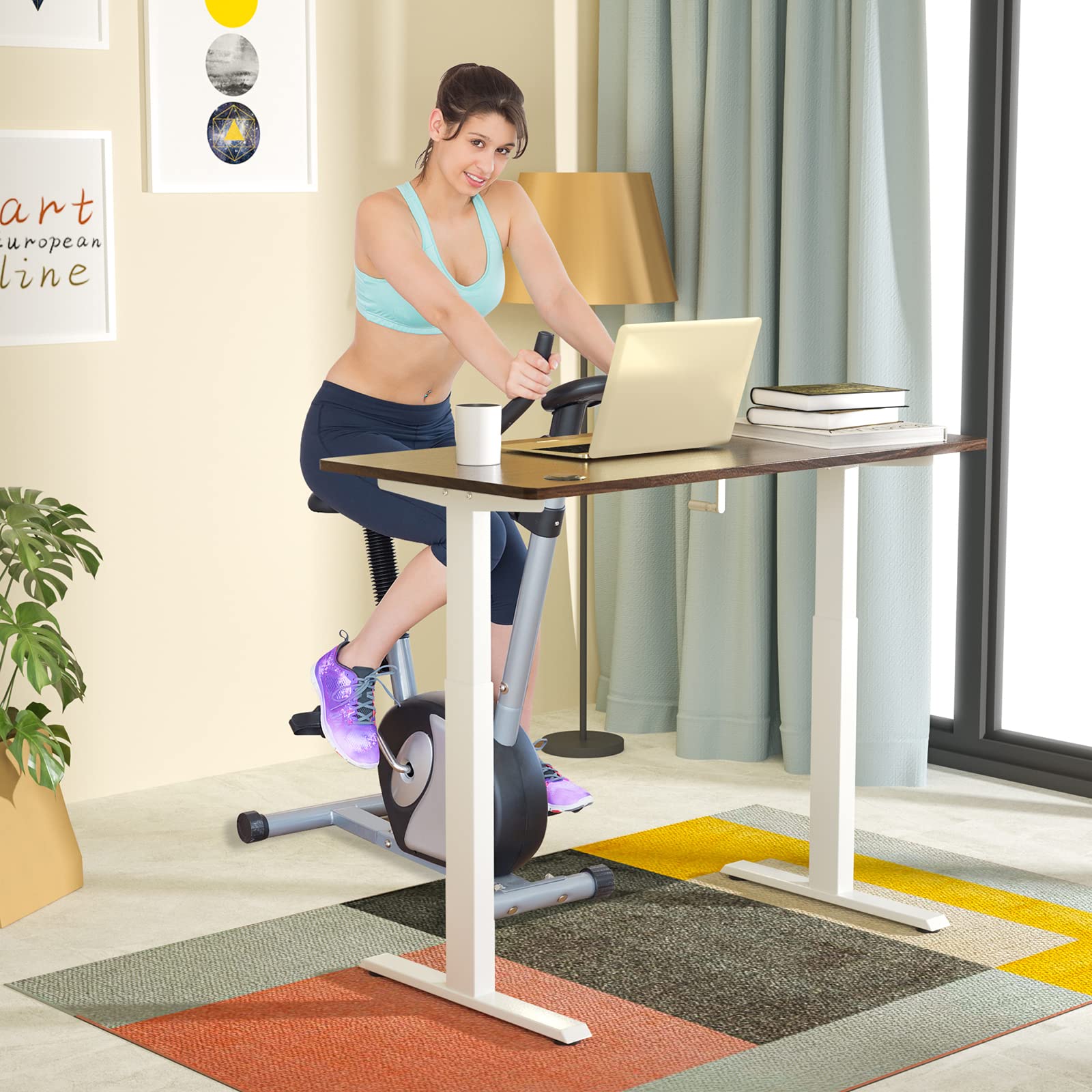 COSTWAY Manual Crank Standing Desk Frame - Adjustable Sit to Stand Workstation Base with Ergonomic Foldable Handle, Cable Management & Hook | Home Office, Study, Workspace (White)