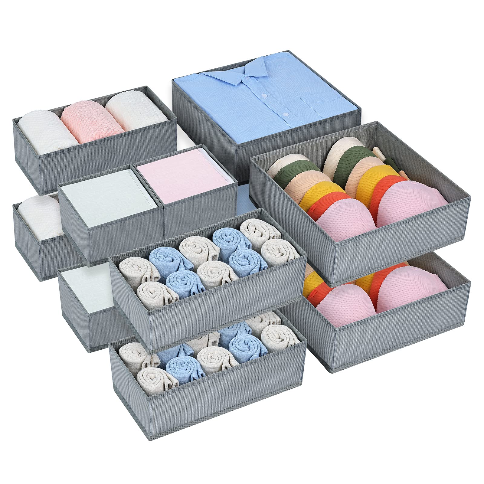 12 Pack Foldable Fabric Drawer Organizers - Storage Box & Dividers for Bras, Socks, Underwear, Ties, Scarves, Cosmetics | Closet & Wardrobe Organization Solution for Bedroom, Bathroom & Travel