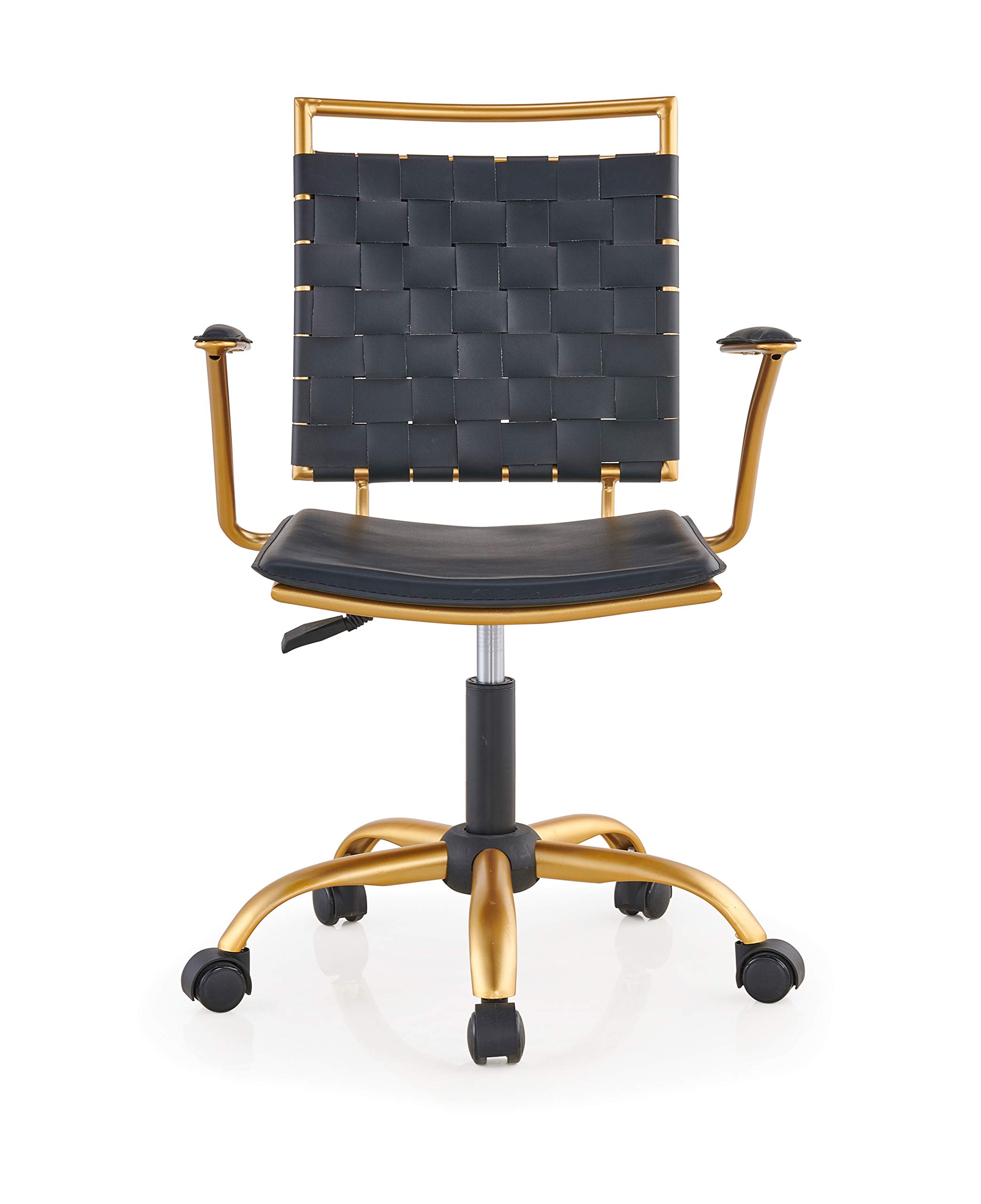 LUX MODERNS Black and Gold Office Chair - Ergonomic Computer Desk Chair with Gold Accents, Home Office Task Chair for Work or Study, Small Vanity Chair for Bedroom or Dressing Room (GD-Black)
