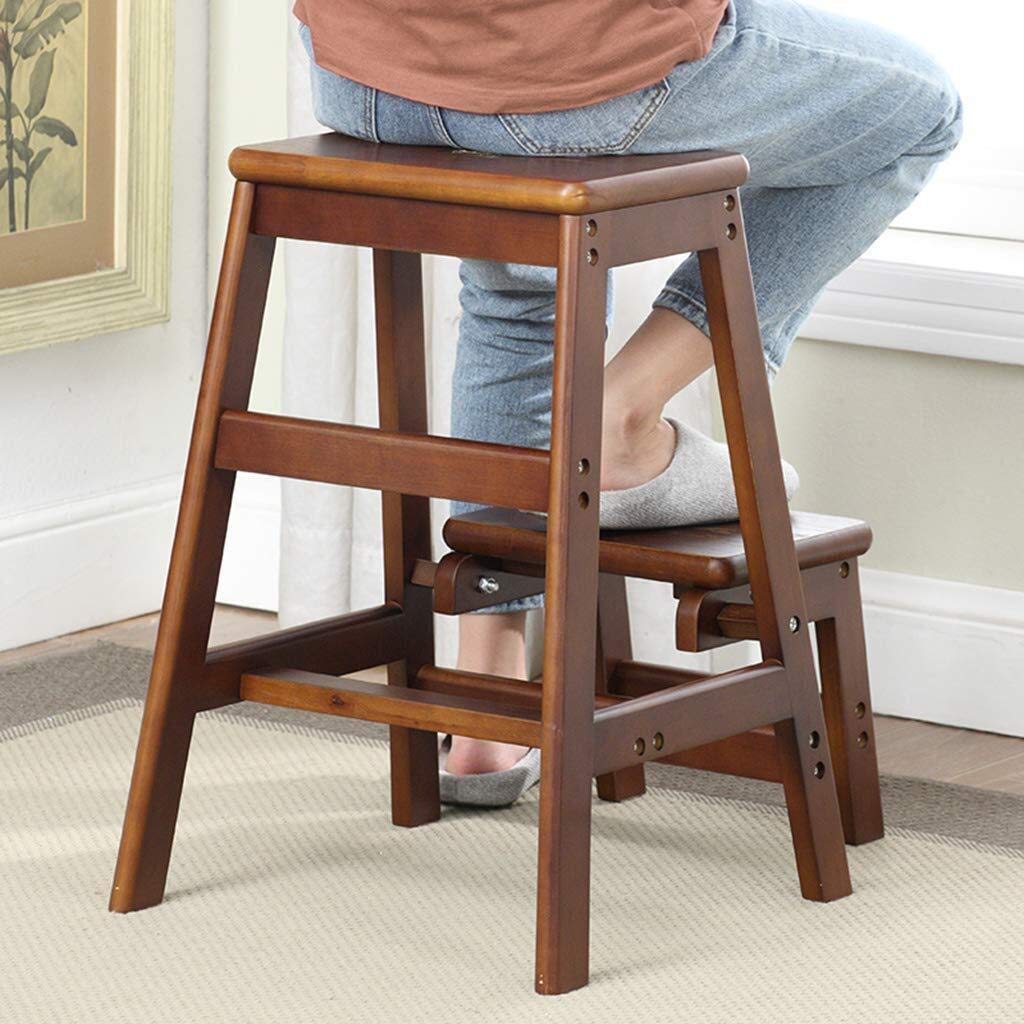 ZOUTYI 2-Step Foldable Wooden Step Stool - Multi-Functional Kitchen Ladder Chair, Indoor Flower Stand & Shoe Bench for Home, Office, and Garden Use
