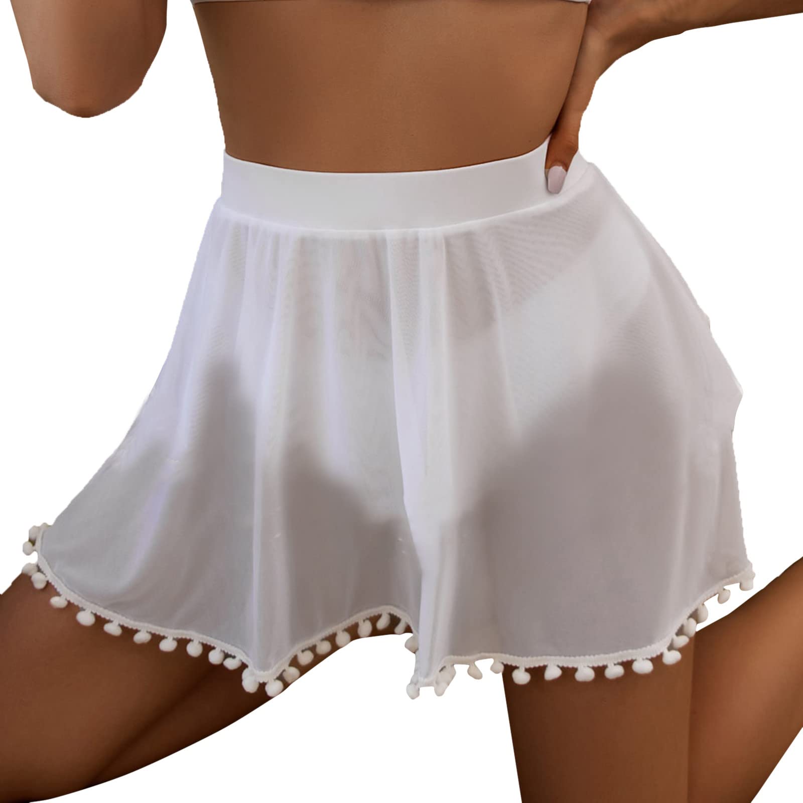 Women's Swim Cover Up Skirt - Ruffle Split Short Sarong with Tassels, Swim Dress & Beach Wrap for Pool, Vacation & Summer Outings