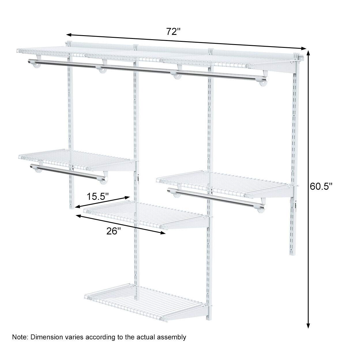 Tangkula 4-6 FT Custom Closet Organizer System - Wall Mounted Wardrobe with Adjustable Shelves & Hanging Rod - Metal Storage Rack for Bedroom, Closet & Small Space Organization (Perfect for Apartments, Dorms & Tiny Homes)