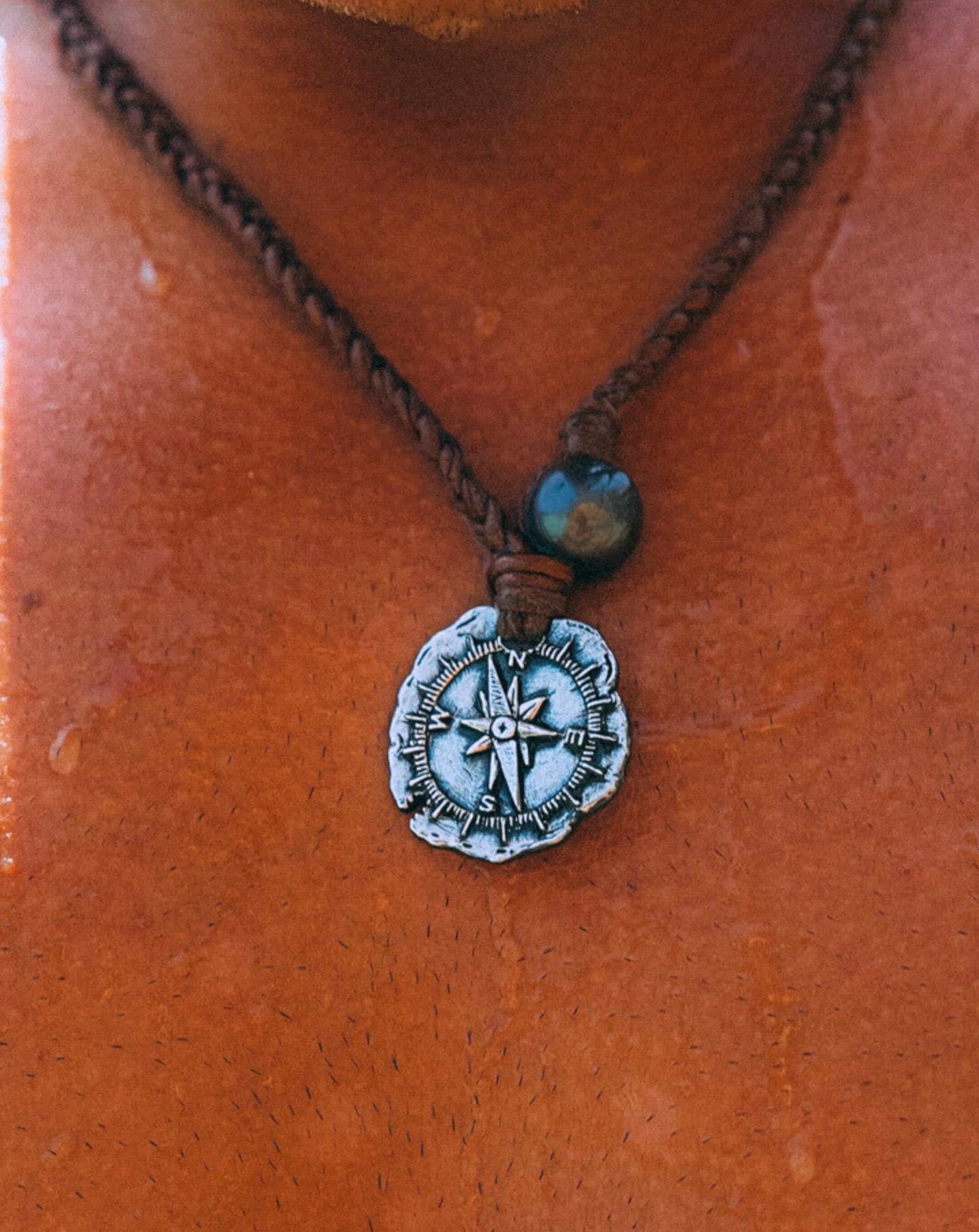 **Premium 925 Silver Coin Necklace with Authentic Leather Cord – Adjustable Handmade Spanish Cross Design Pendant for Men & Women – Perfect Jewelry Gift (Compass Coin) – Ideal for Everyday Wear, Special Occasions & Unique Gifts**