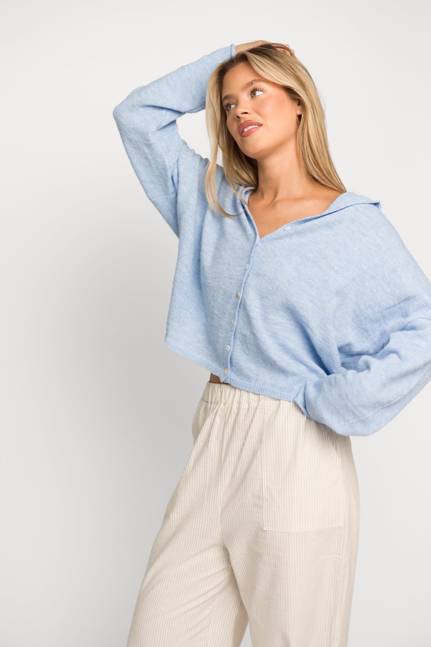 Sky Blue Piper Cardigan for Women - Soft Knit Sweater with Long Sleeves & Button Front - Perfect for Fall, Winter & Layering Outfits