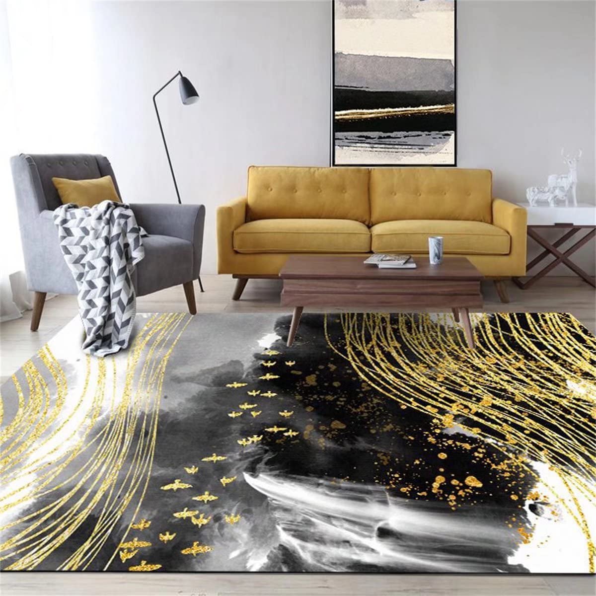 4'x6' Washable Non-Slip Area Rug - Soft Abstract Marble Pattern Living Room Carpet for Bedroom, Dining Table & Home Decor | Perfect for High-Traffic Areas, Pet-Friendly Spaces & Cozy Floor Covering
