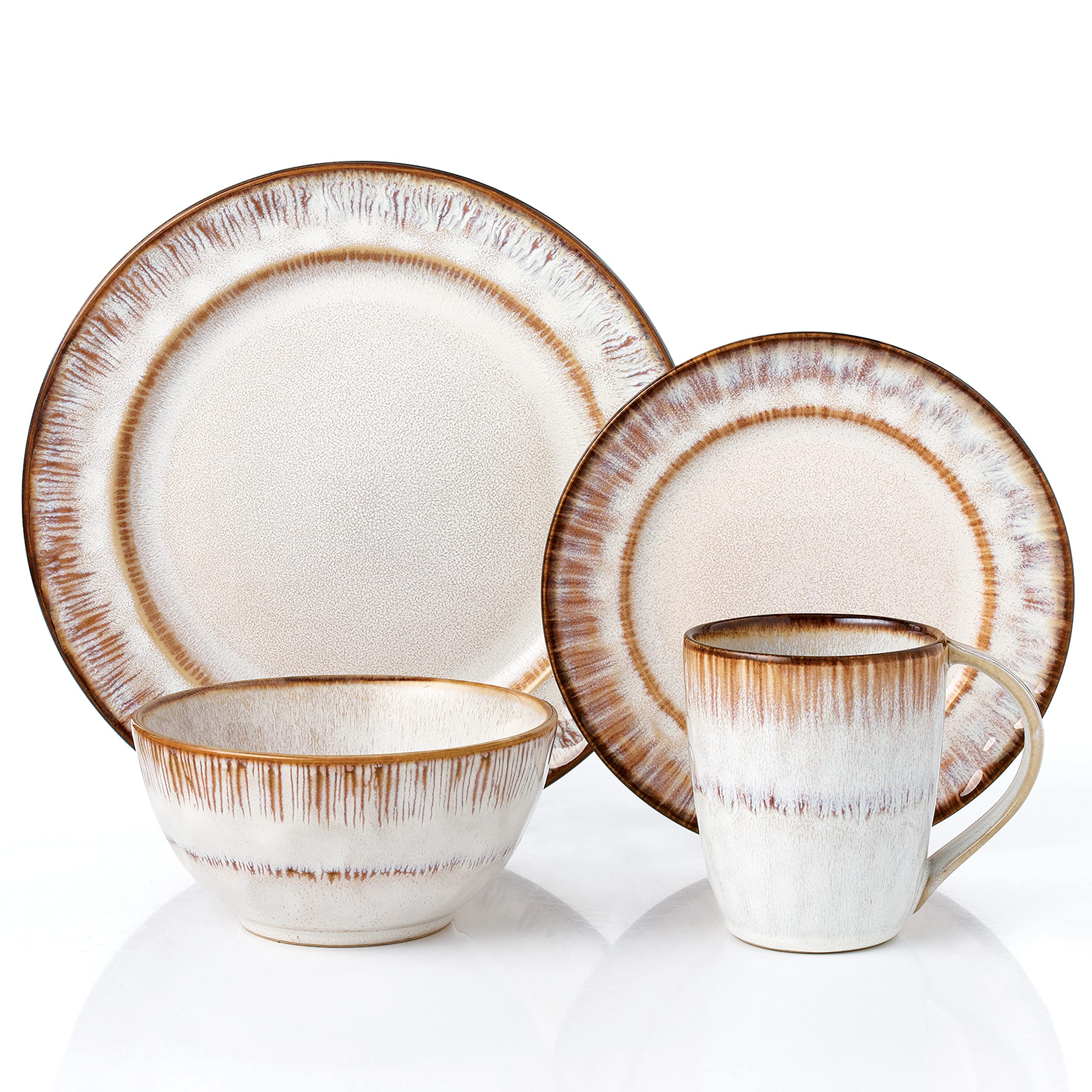 Elegant Modern Stoneware Scroll Dinner Plate Set - 16-Piece Mocha Swirl Dinnerware for Parties, Events & Holiday Gatherings - Perfect for Formal Dinners, Wedding Receptions & Special Occasions