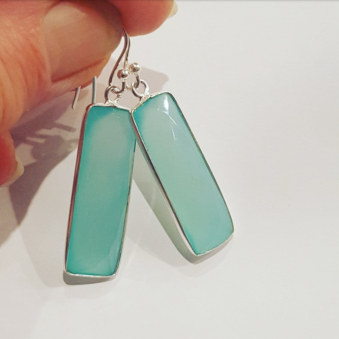 Blue Seafoam Chalcedony Stone Drop Earrings for Women - Handmade Dangle Jewelry - Boho Chic Accessories for Parties, Weddings & Everyday Wear